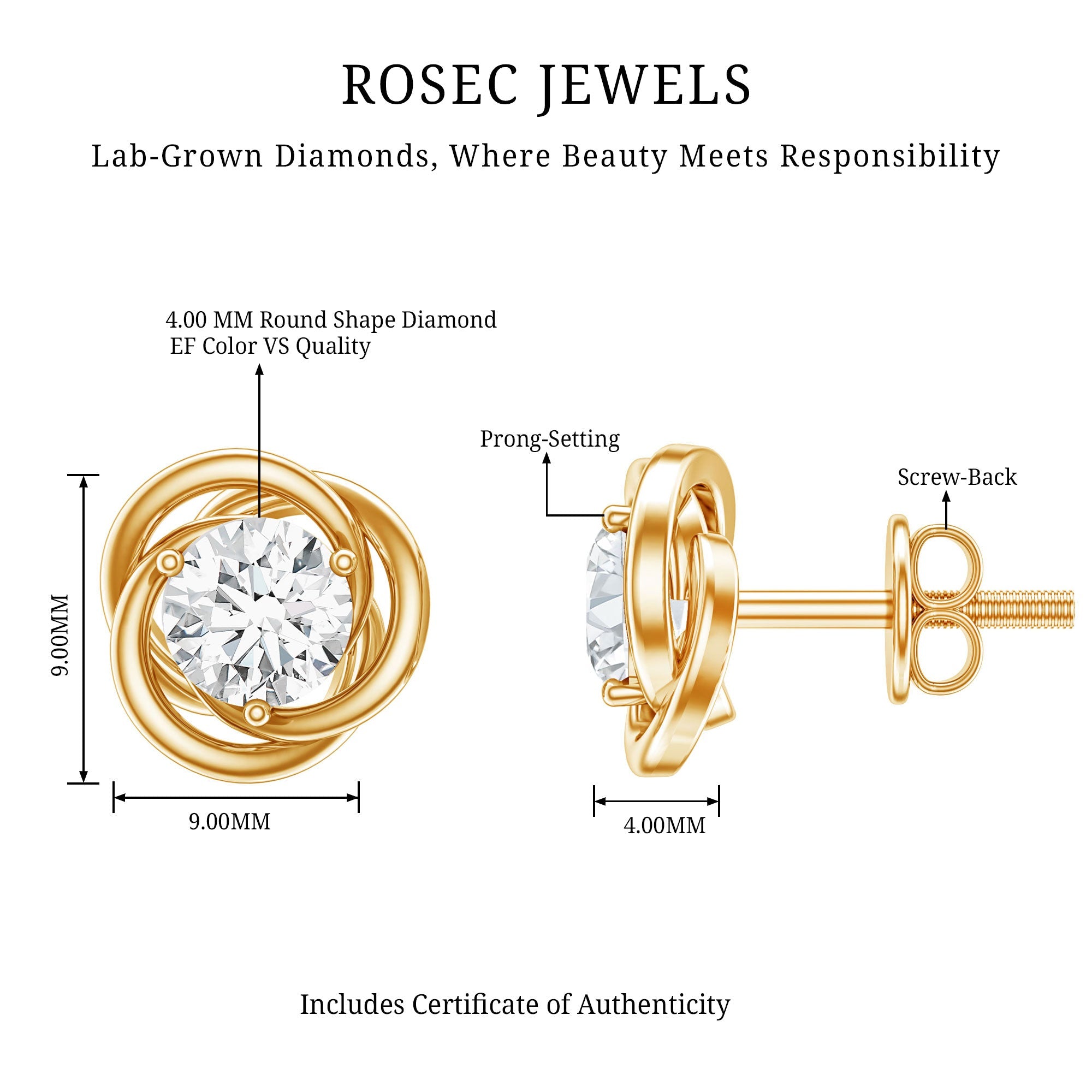 Certified Lab Grown Diamond Swirl Earrings With Screw Back