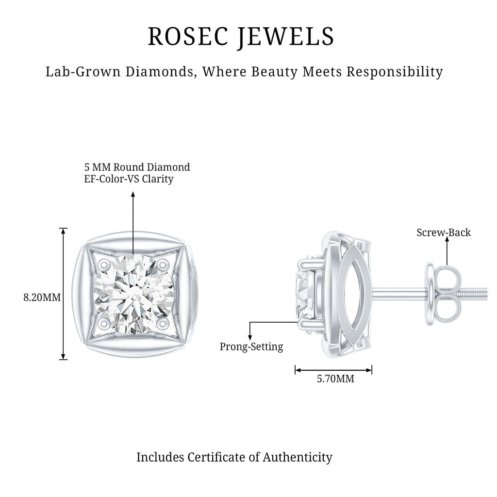 5 MM Round Lab Grown Diamond Stud Earrings With Screw Back