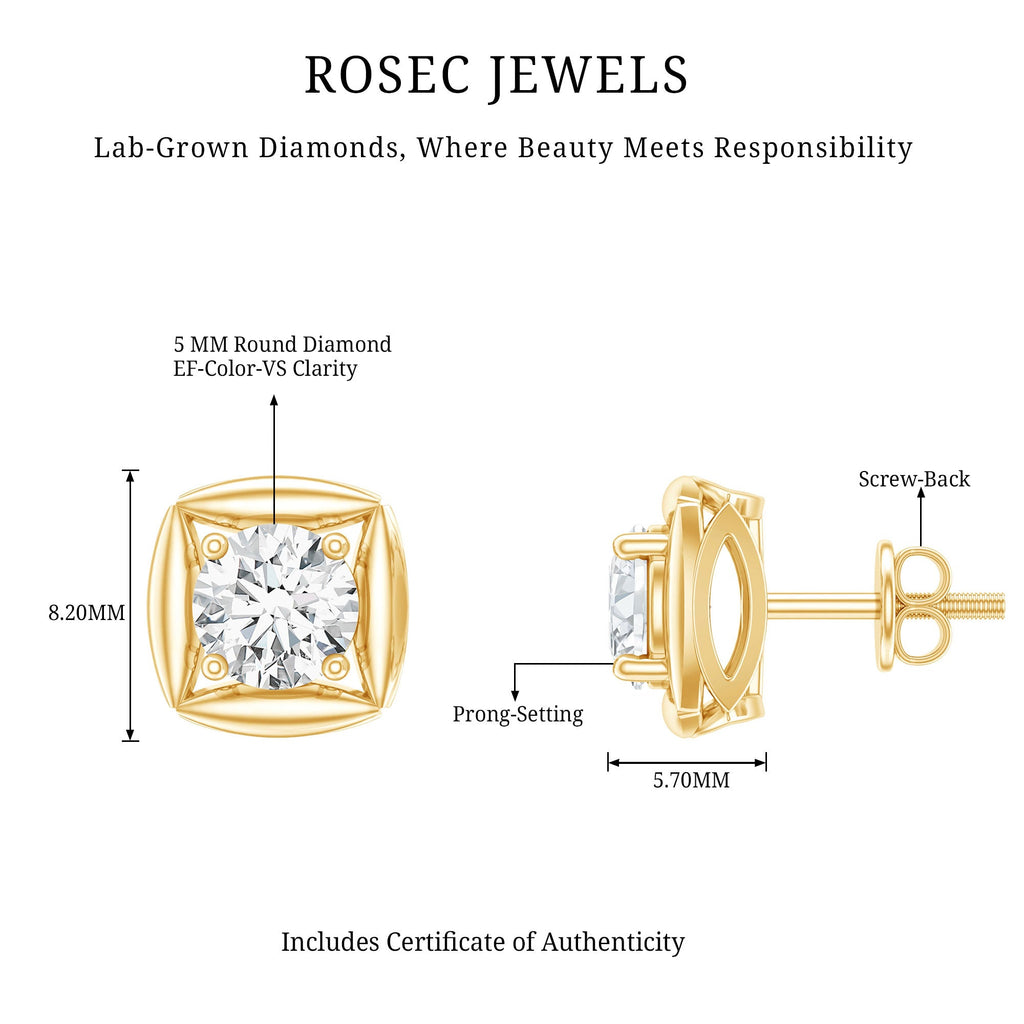 5 MM Round Lab Grown Diamond Stud Earrings With Screw Back