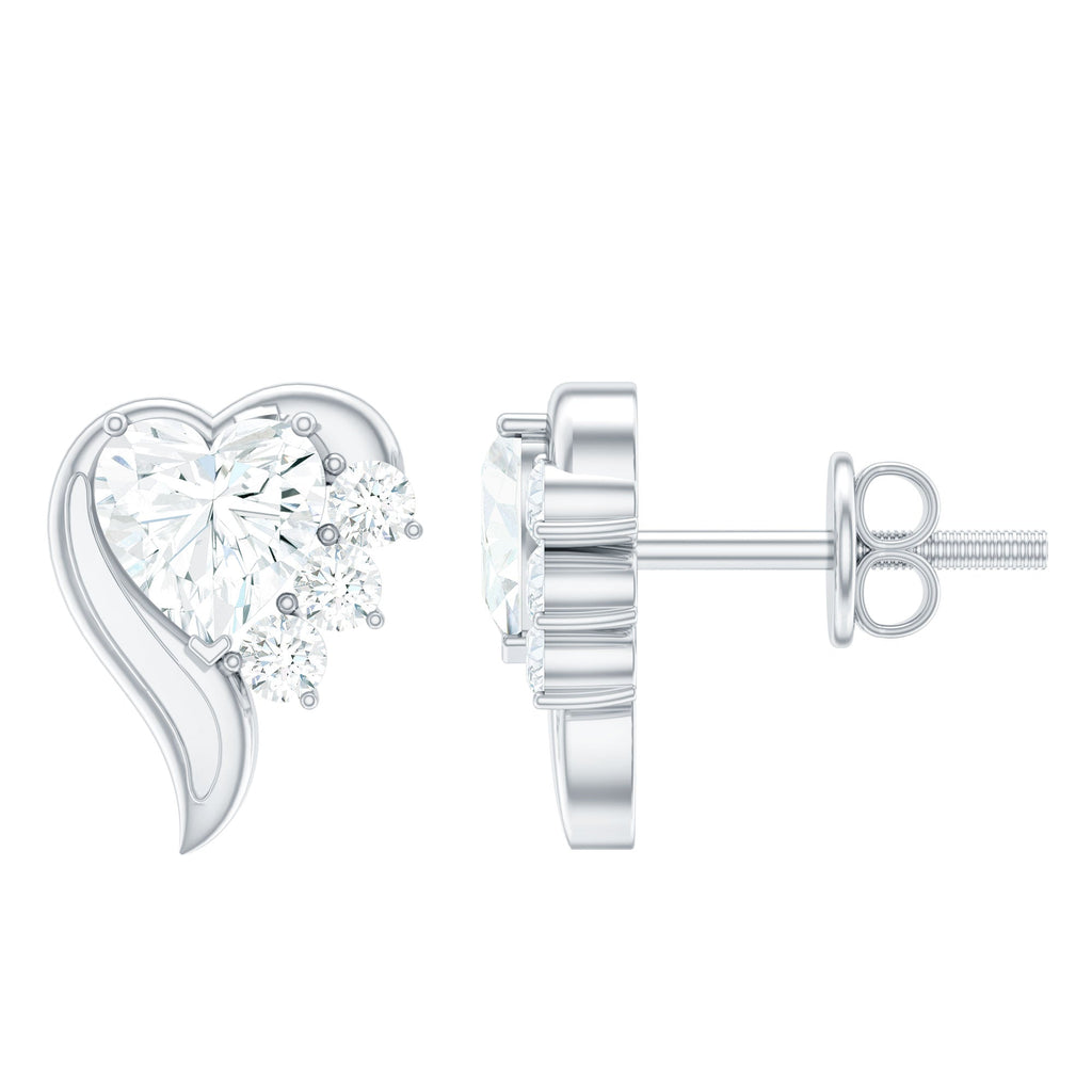 Heart Shape Lab Grown Diamond Minimal Stud Earrings with Screw Back