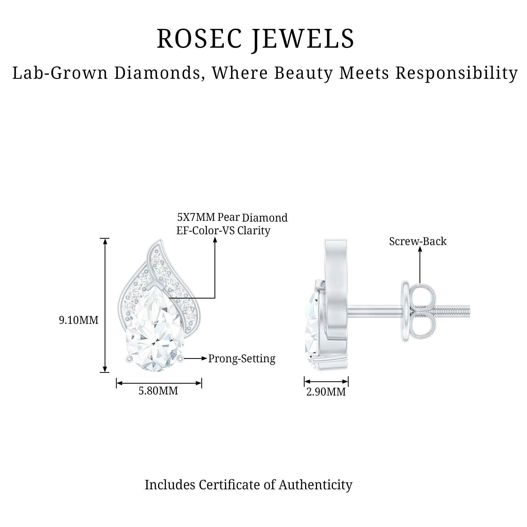 Pear Shape Lab Grown Diamond Classic Stud Earrings