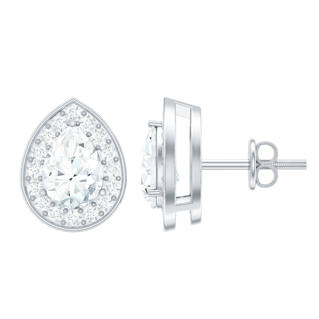 Pear Shape Lab Grown Diamond Classic Halo Stud Earrings