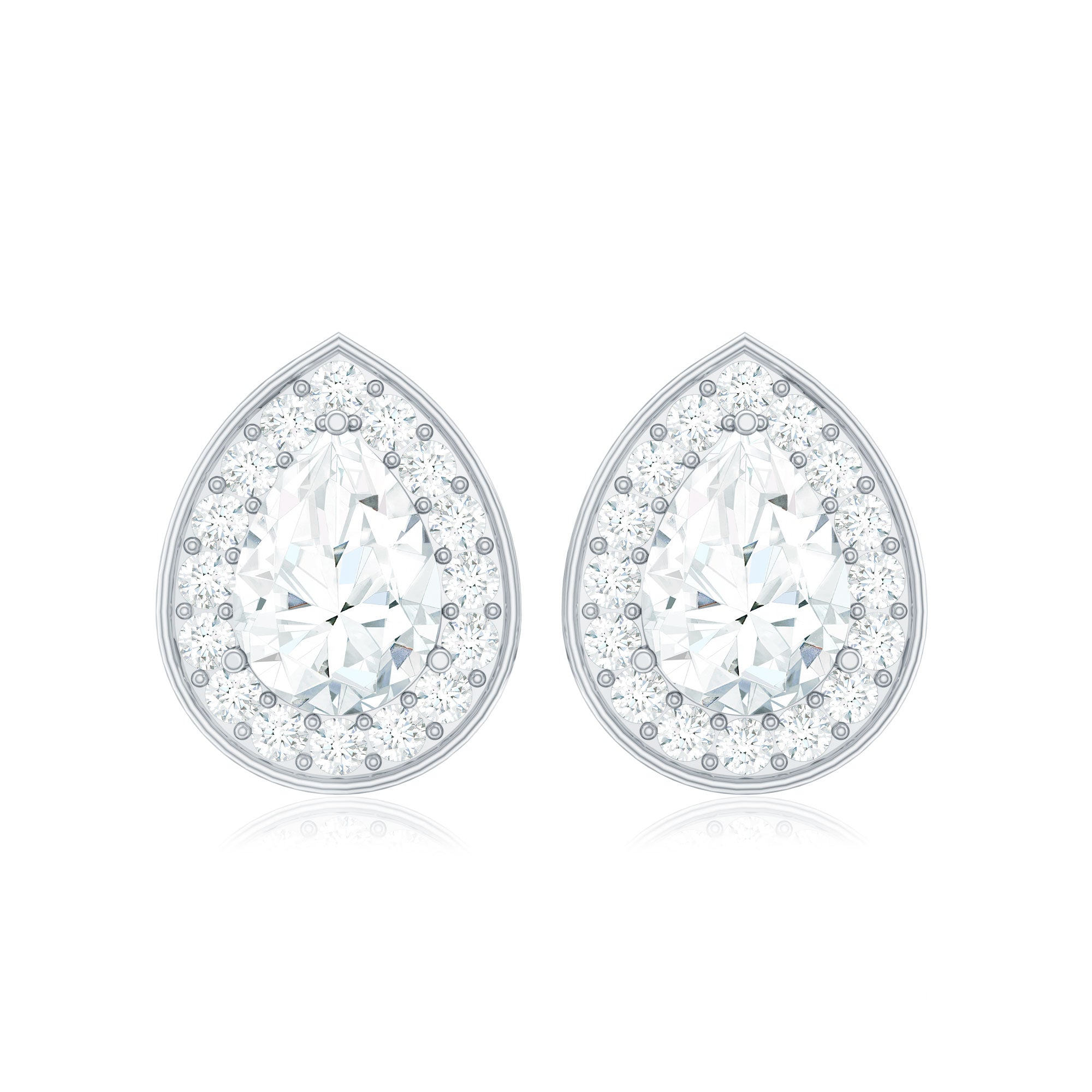 Pear Shape Lab Grown Diamond Classic Halo Stud Earrings