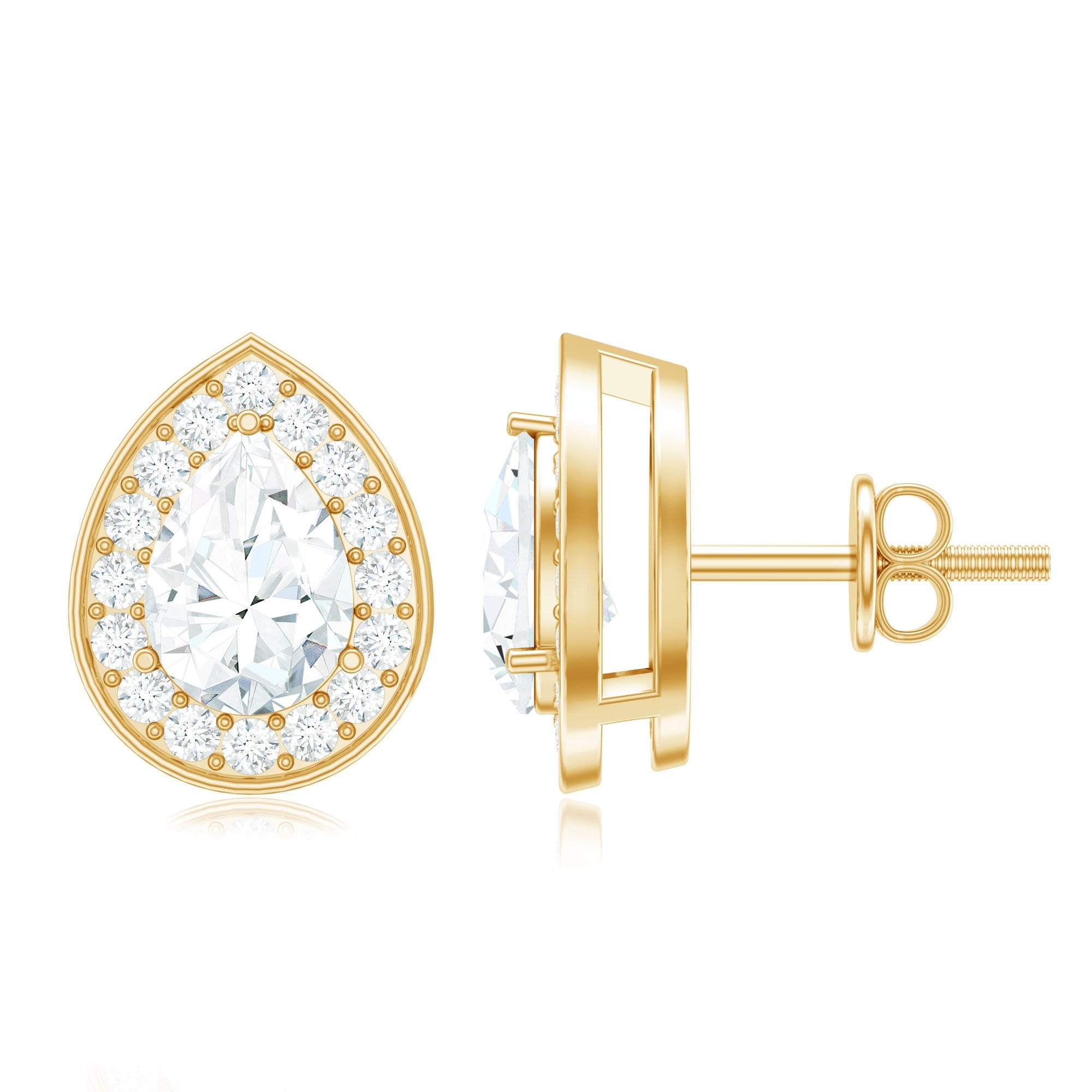 Pear Shape Lab Grown Diamond Classic Halo Stud Earrings