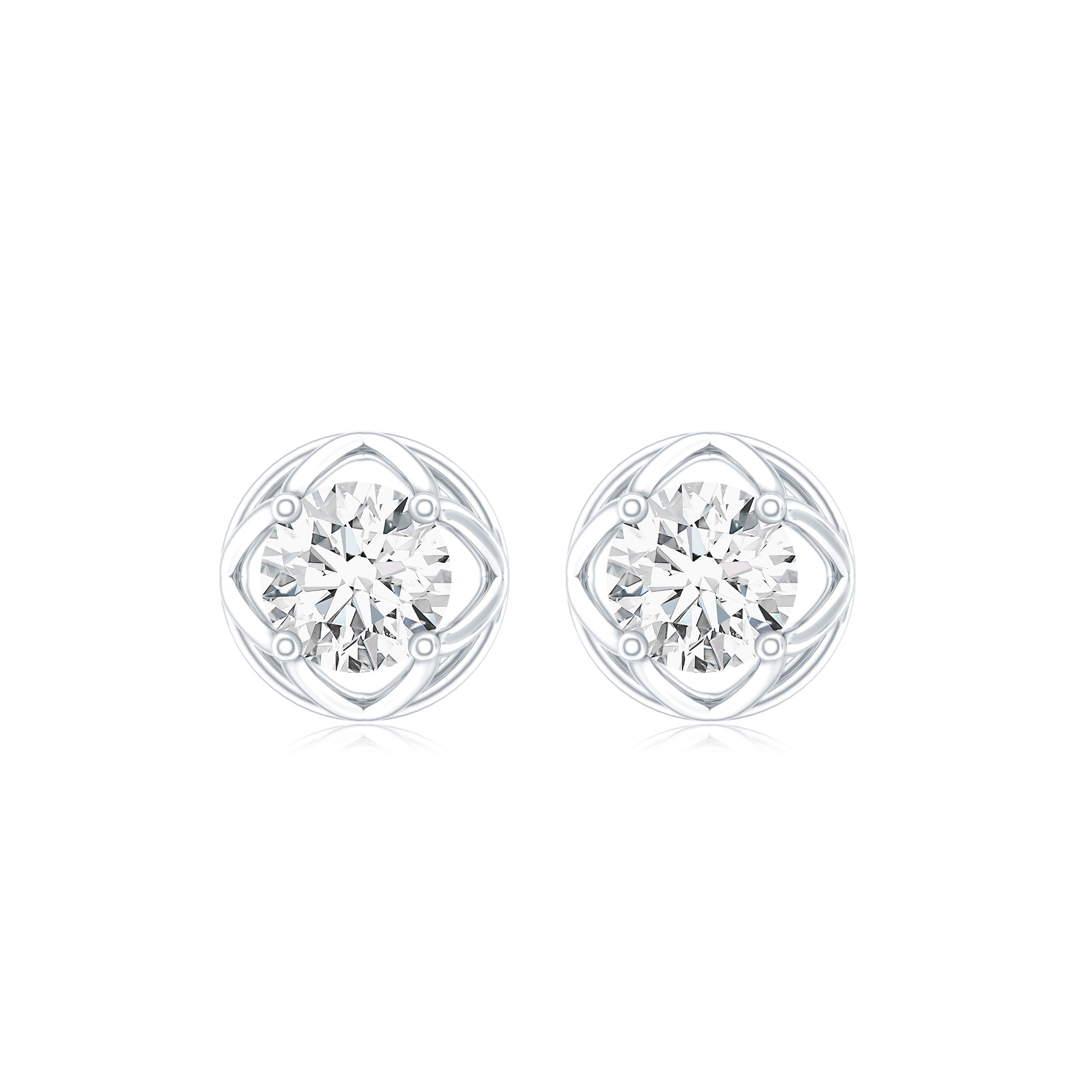 Round Lab Grown Diamond Solitaire Floral Stud Earrings
