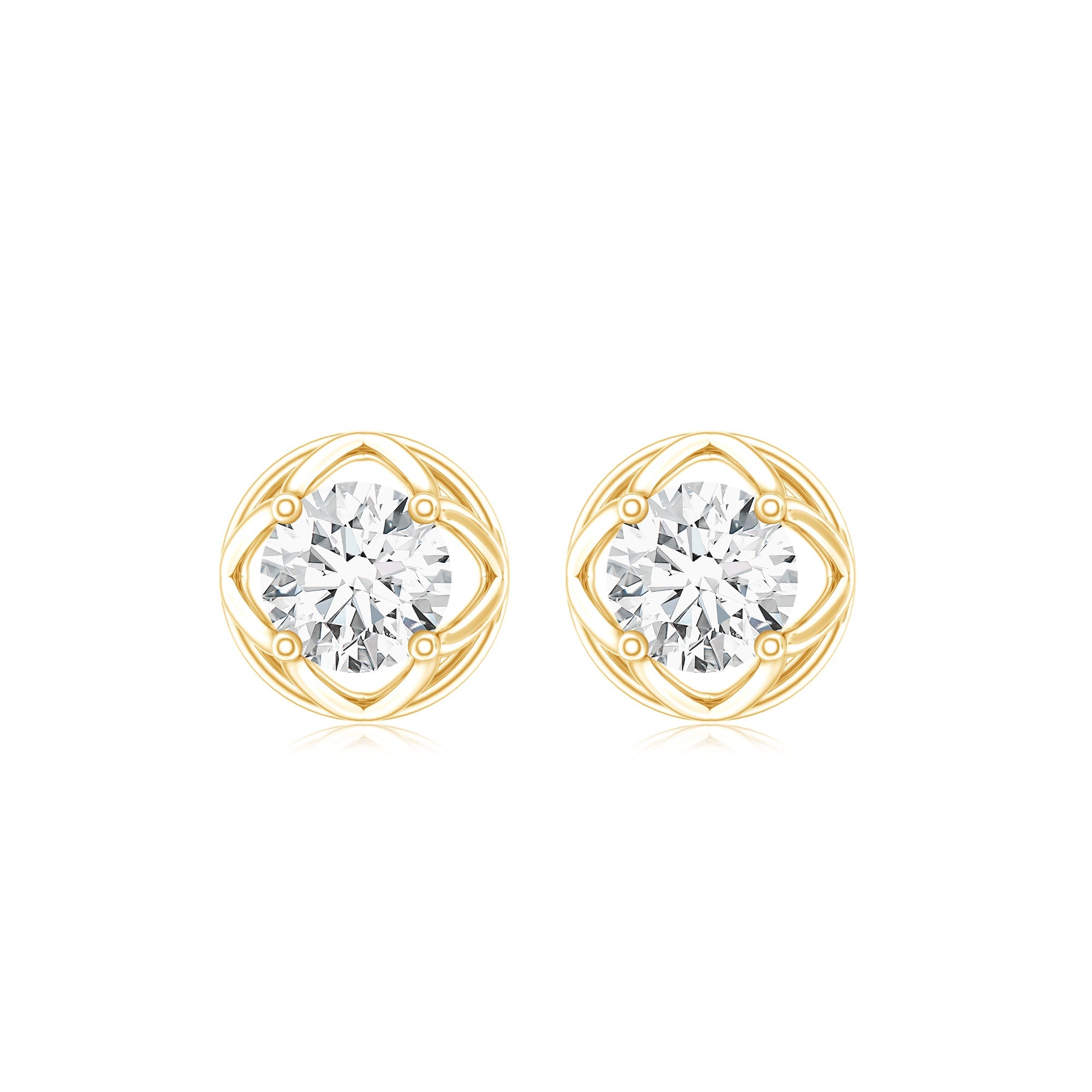 Round Lab Grown Diamond Solitaire Floral Stud Earrings