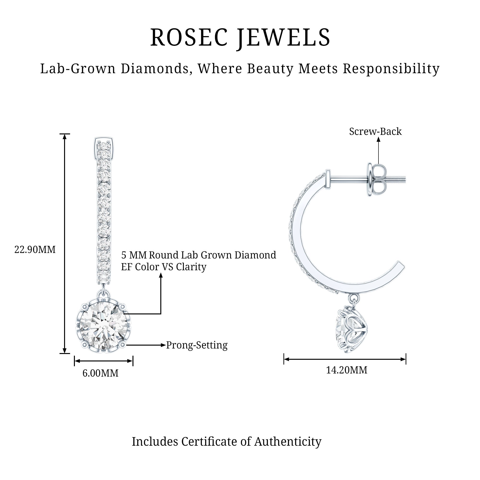 Lab Grown Diamond Minimal Hoop Drop Earrings