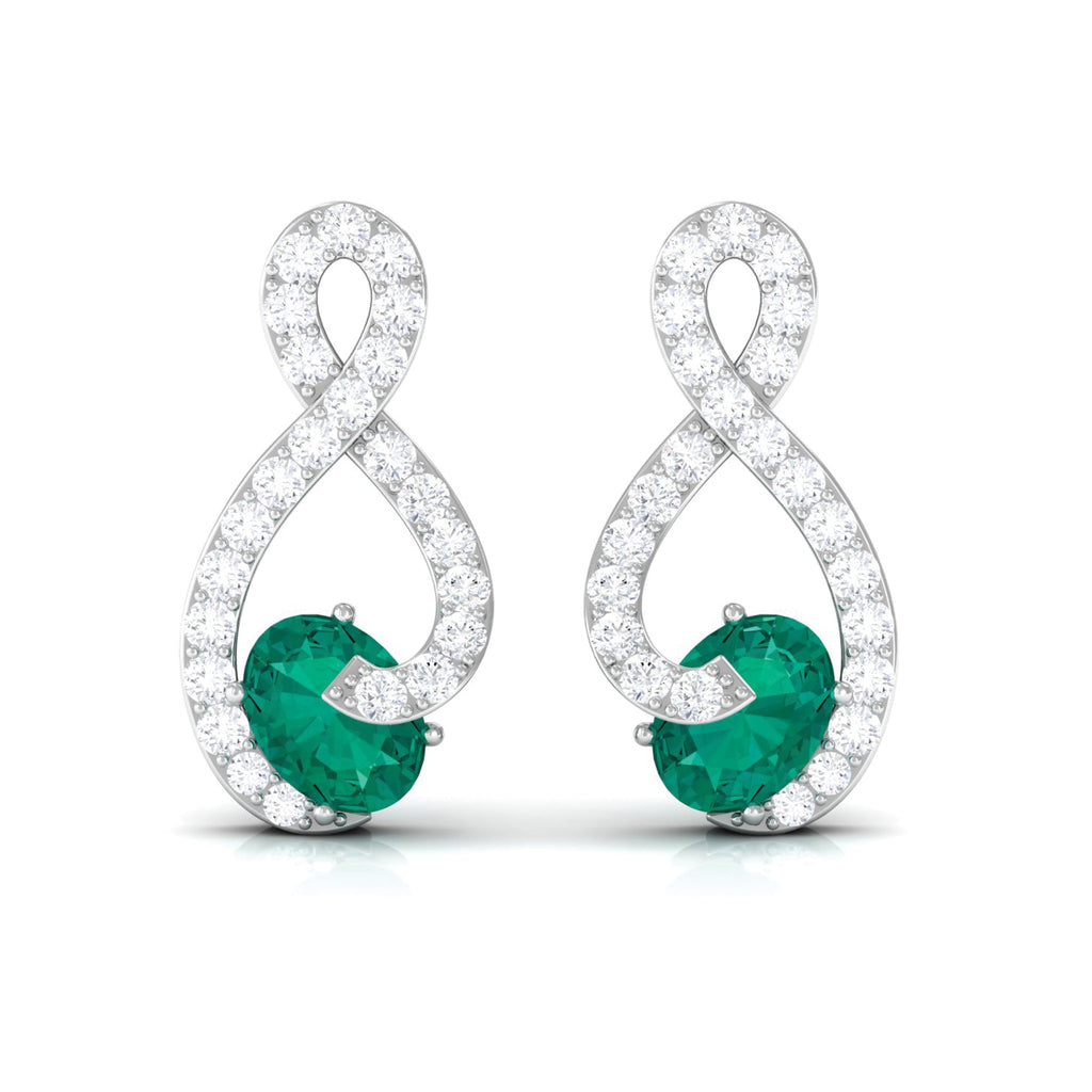 Natural Emerald Diamond Infinity Earrings with Screw Back