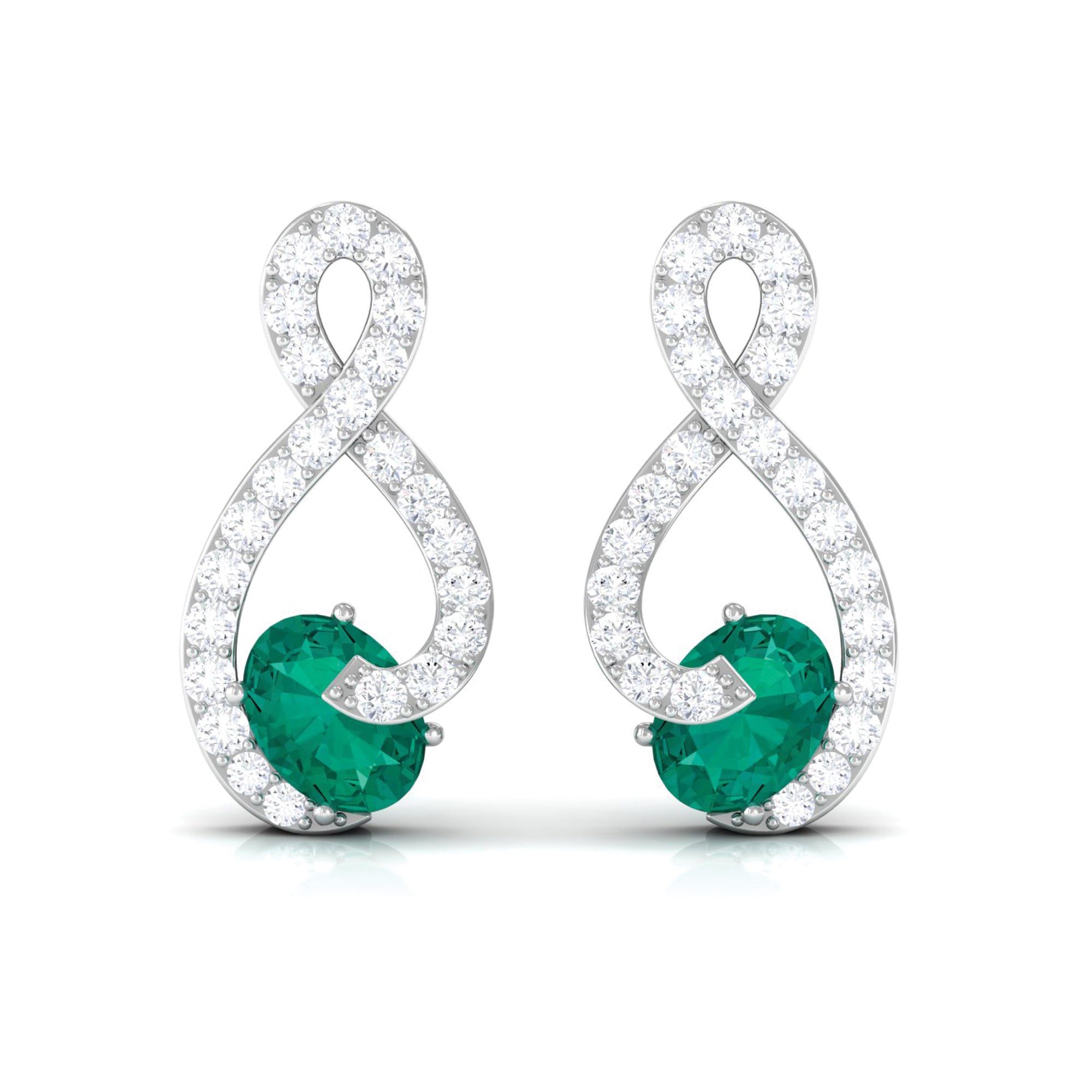 Natural Emerald Diamond Infinity Earrings with Screw Back