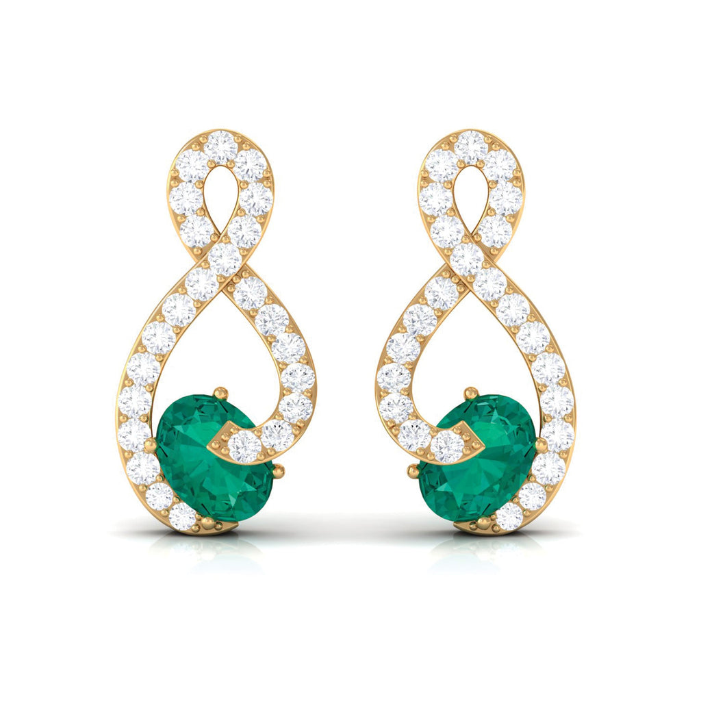 Natural Emerald Diamond Infinity Earrings with Screw Back