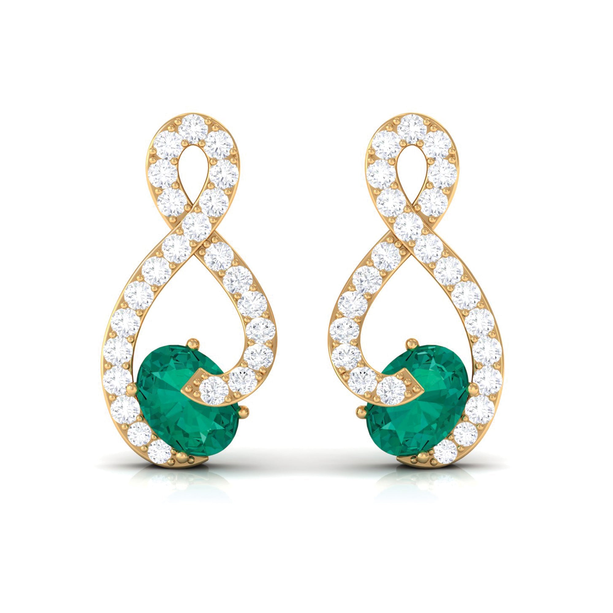 Natural Emerald Diamond Infinity Earrings with Screw Back
