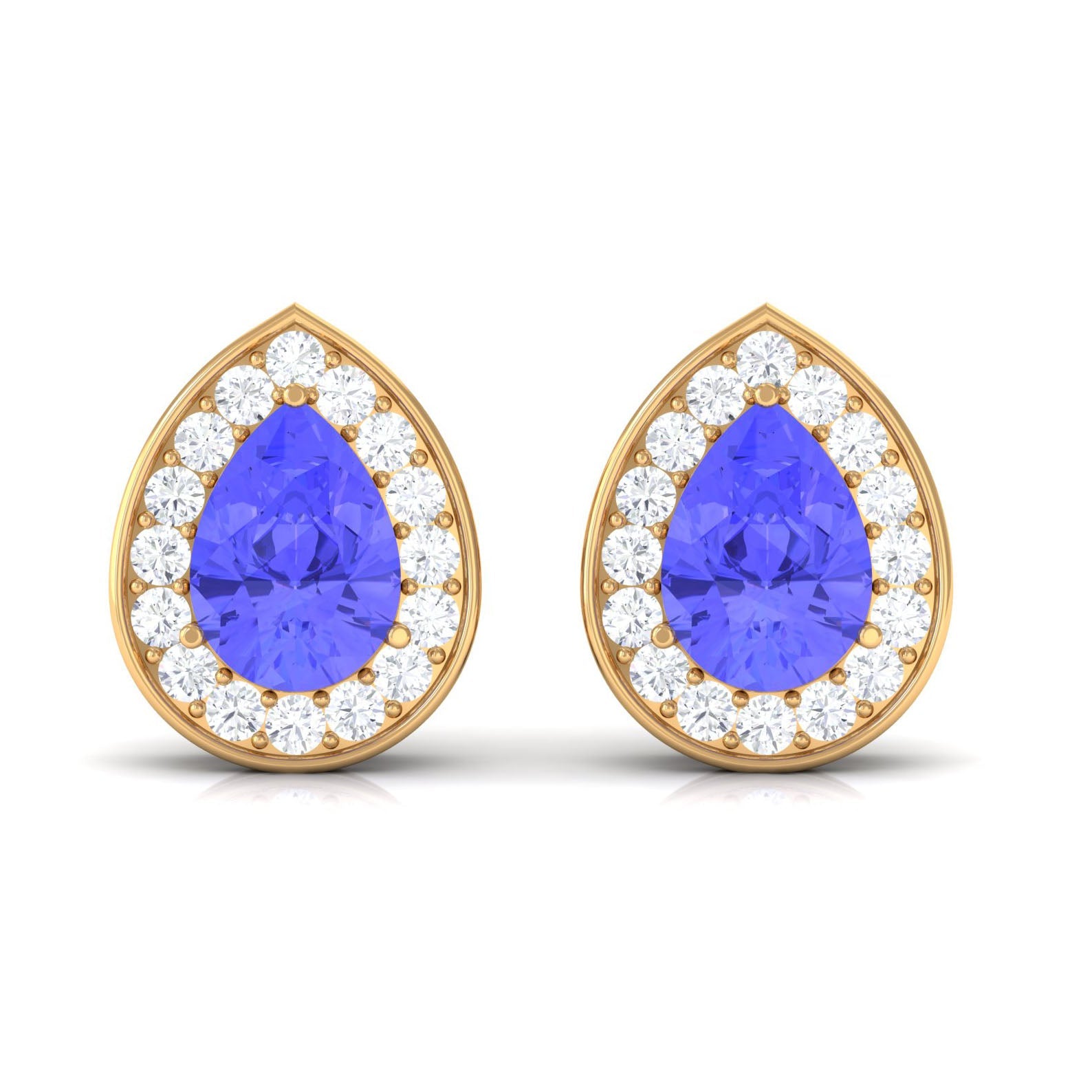 Real 1.6 Carat Pear Shape Tanzanite Stud Earrings with Diamond Halo