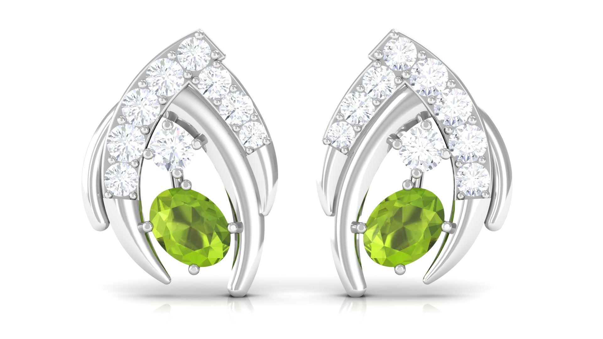 Natural Peridot Stud Earrings with Diamond for Women