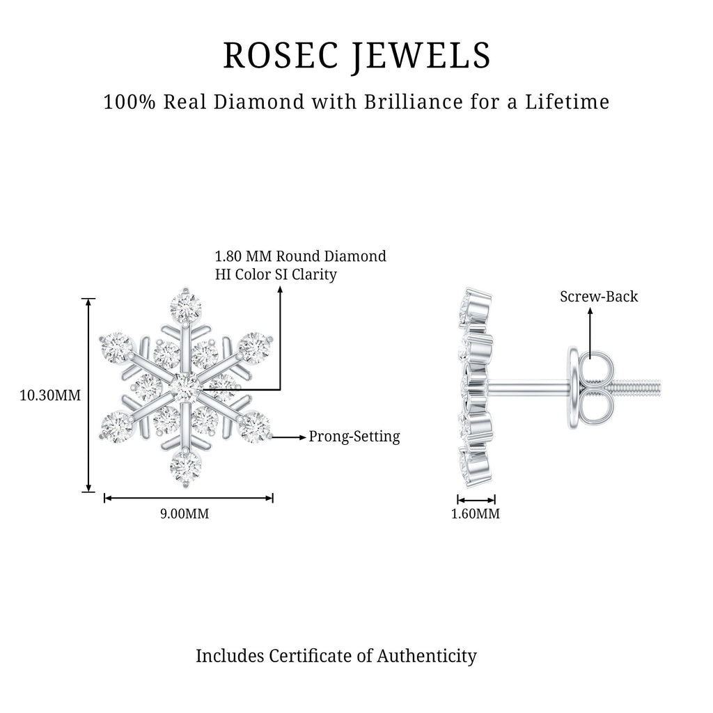 Certified Diamond Snowflake Stud Earrings with Screw Back