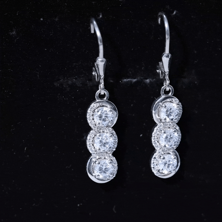 Certified Moissanite 3 Stone Drop Earrings in Sterling Silver