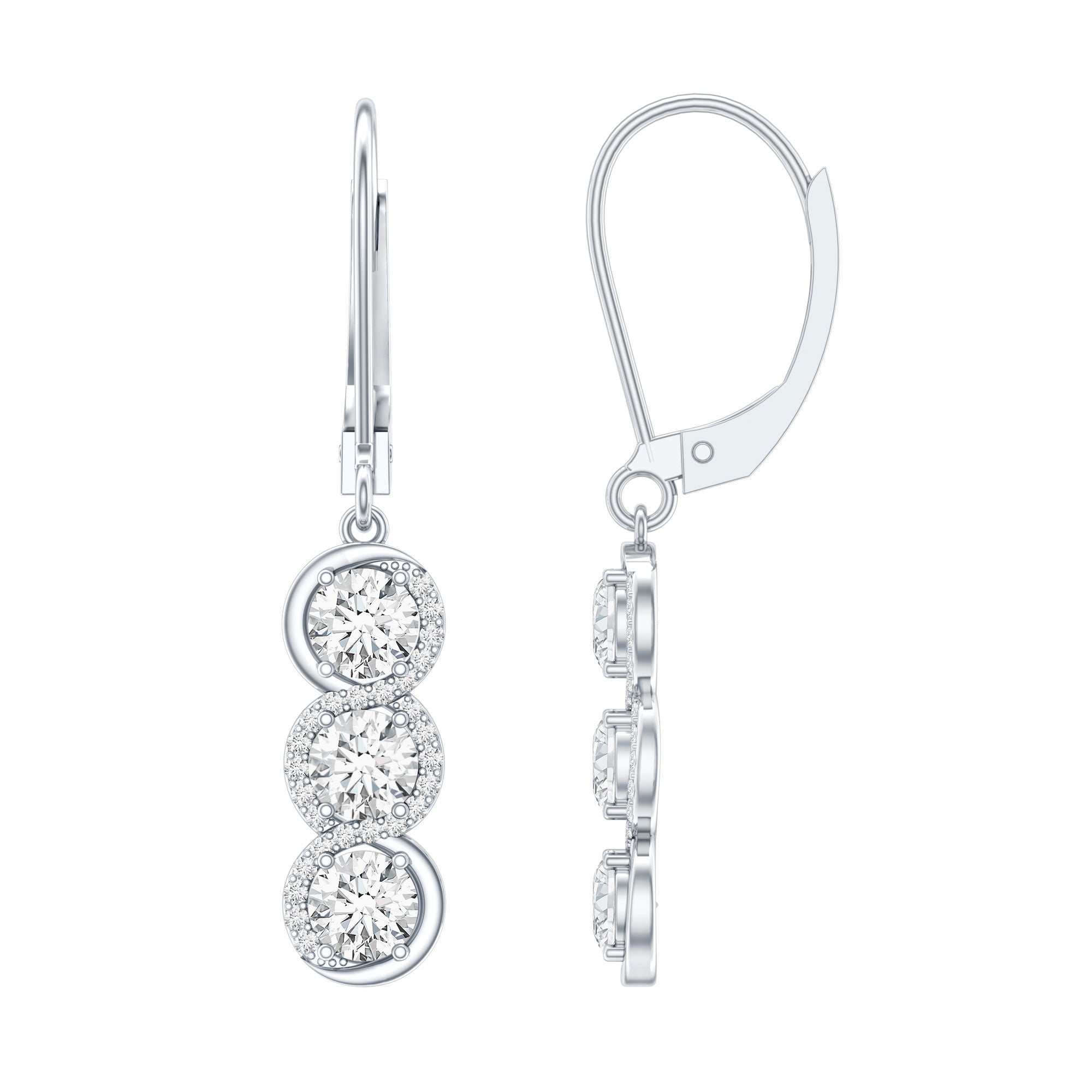 Certified Moissanite 3 Stone Drop Earrings in Sterling Silver