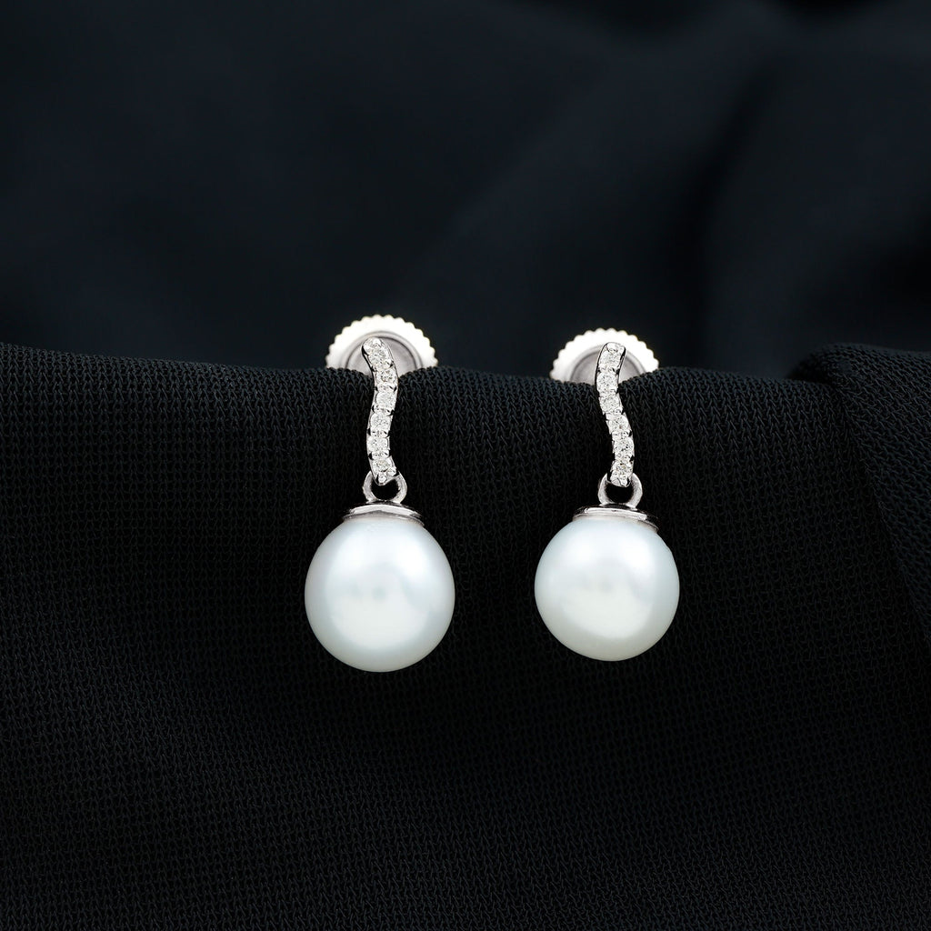 14 Carat Freshwater Pearl Drop Earrings with Diamond
