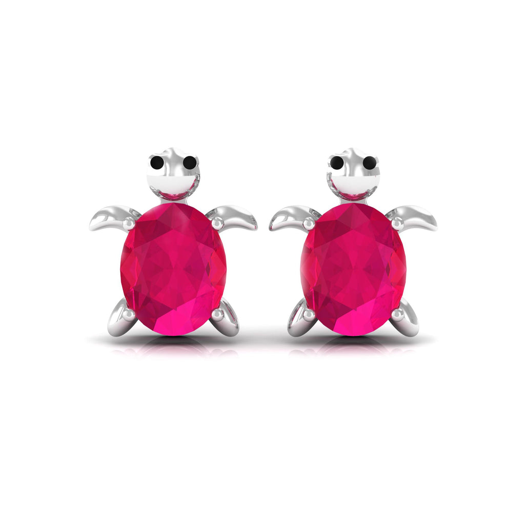 3/4 CT Turtle Stud Earrings with Oval Cut Ruby