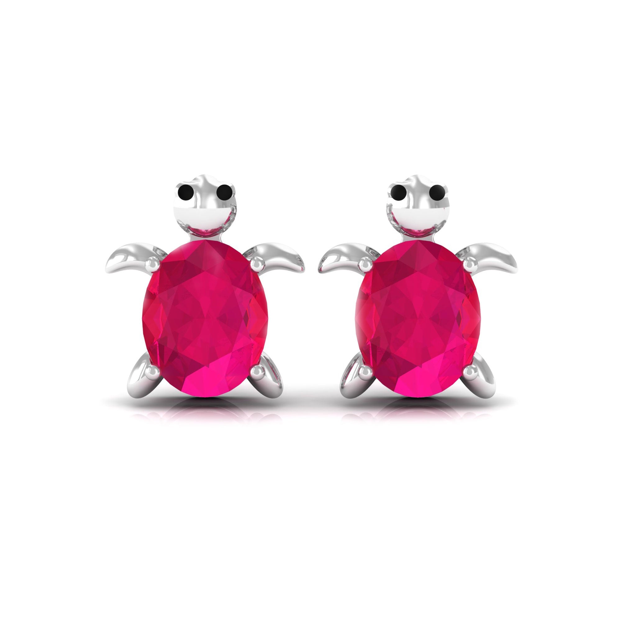 3/4 CT Turtle Stud Earrings with Oval Cut Ruby