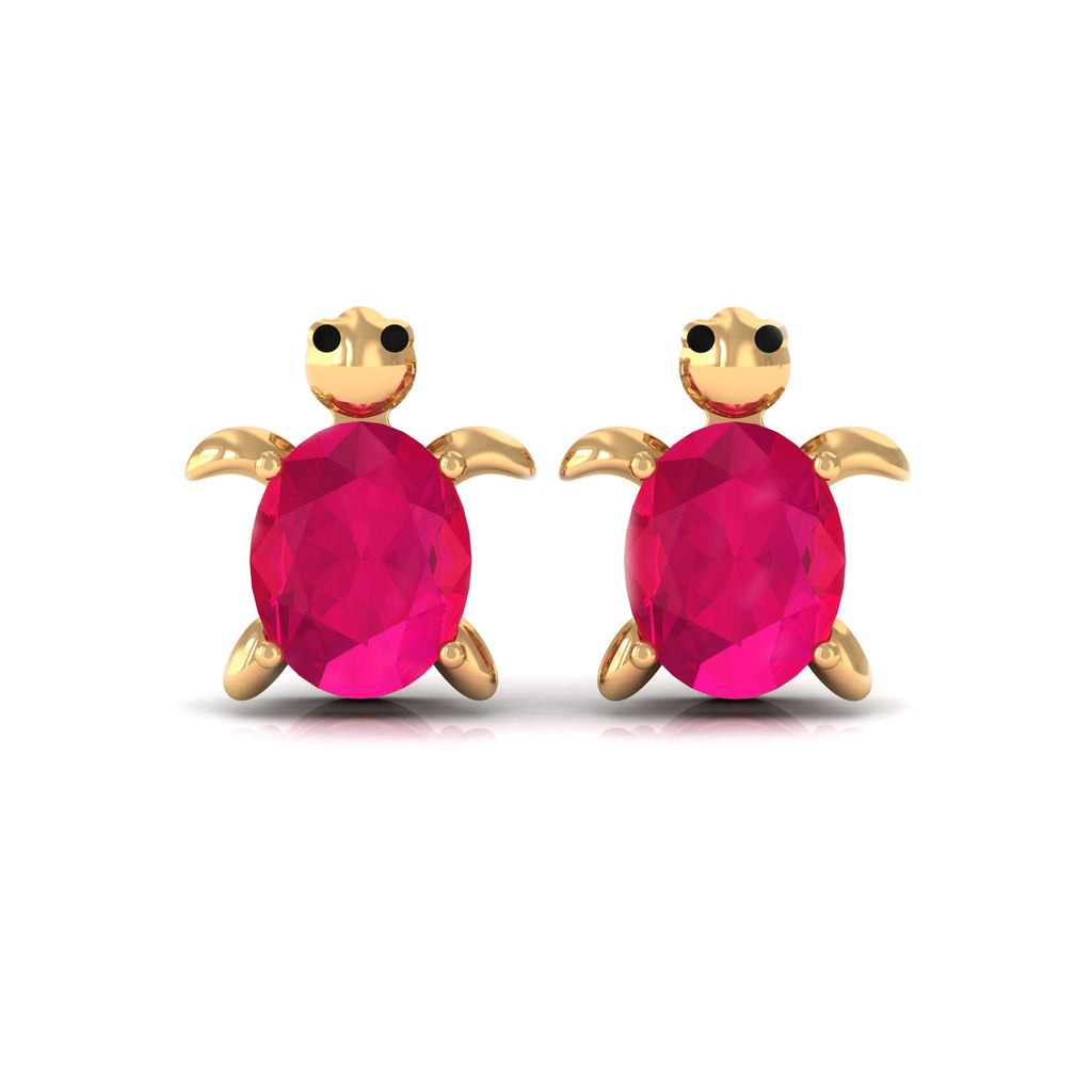 3/4 CT Turtle Stud Earrings with Oval Cut Ruby