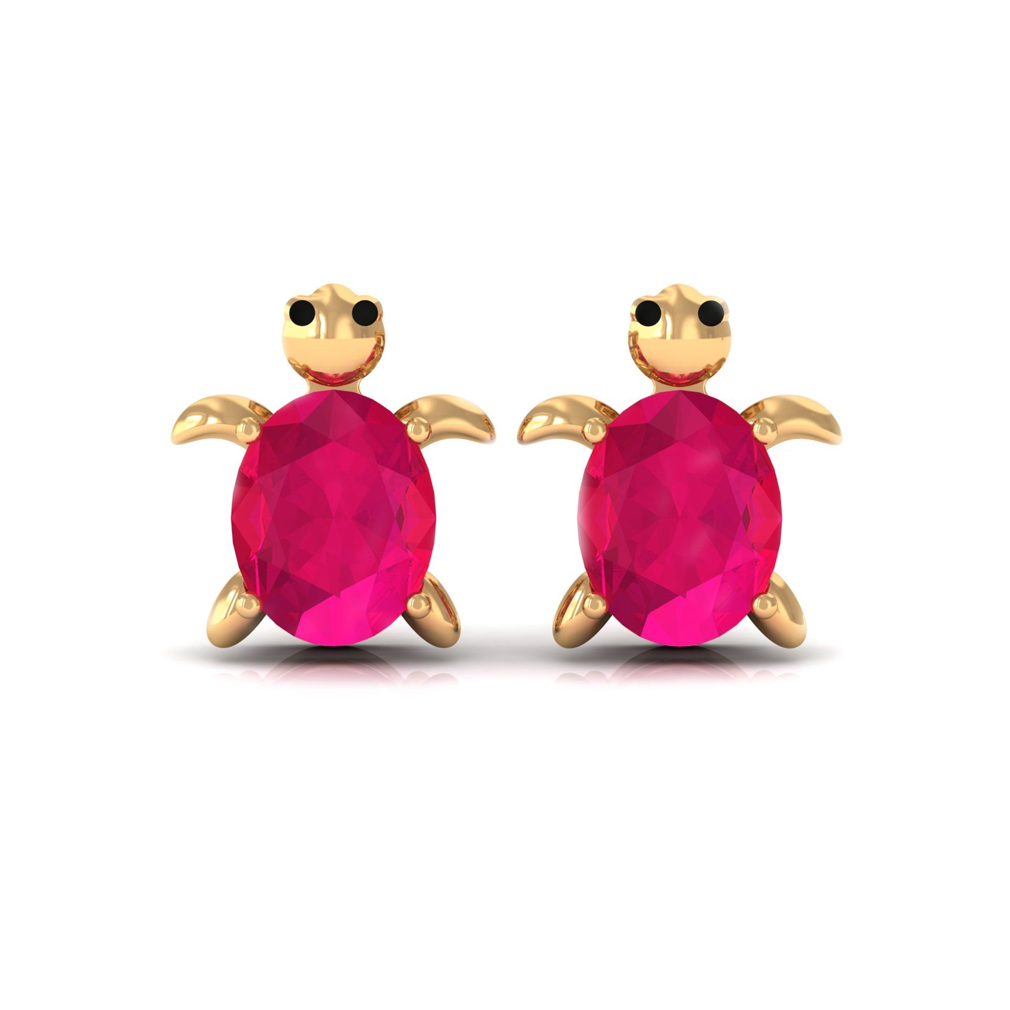 3/4 CT Turtle Stud Earrings with Oval Cut Ruby