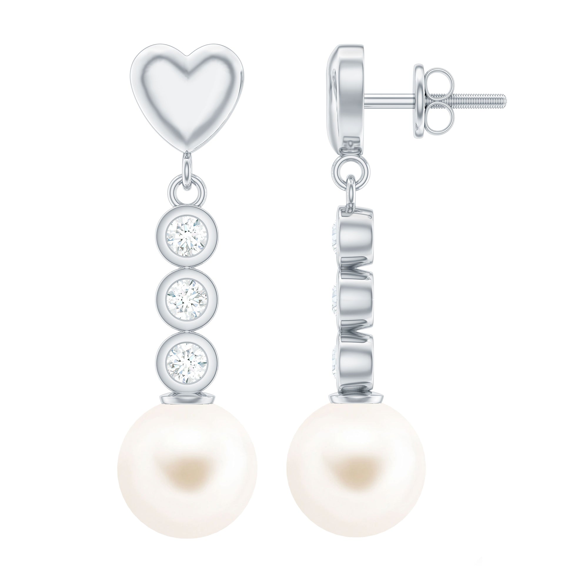 Genuine 6 Carat Freshwater Pearl and Diamond Dangle Earrings