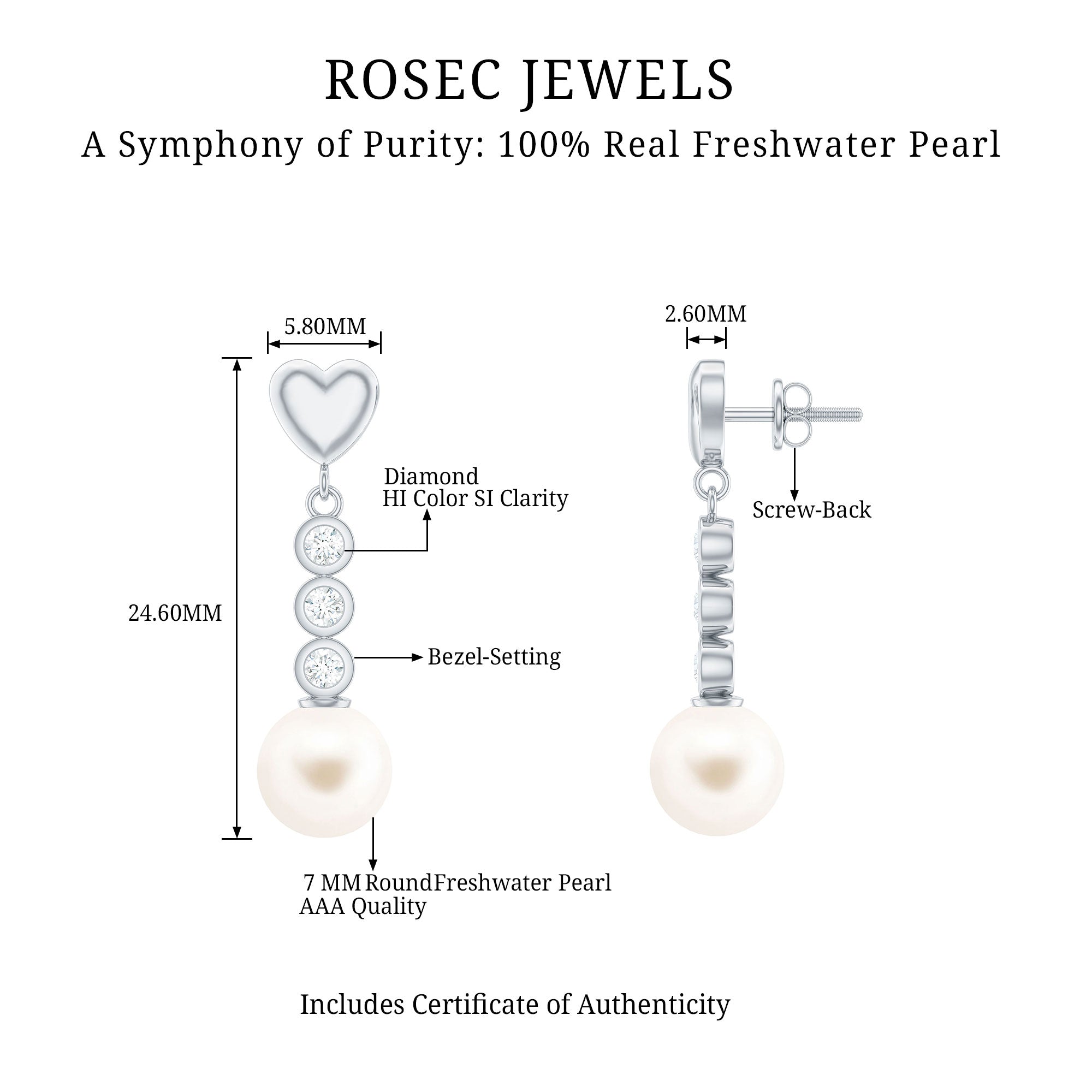 Genuine 6 Carat Freshwater Pearl and Diamond Dangle Earrings