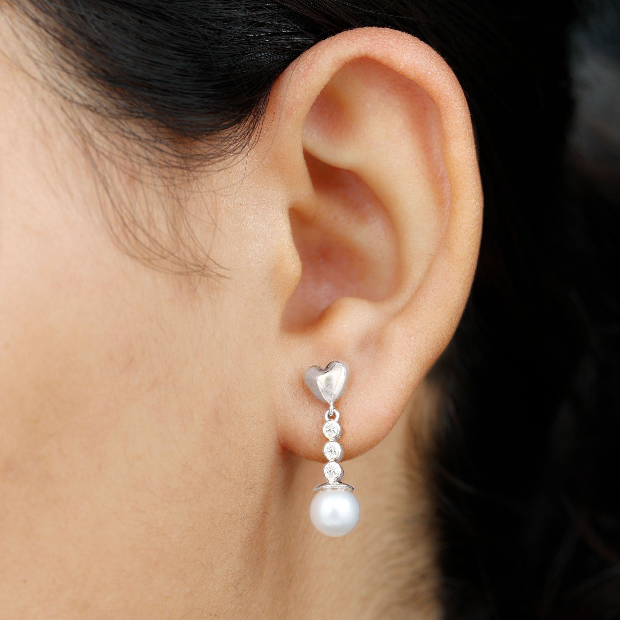 Genuine 6 Carat Freshwater Pearl and Diamond Dangle Earrings