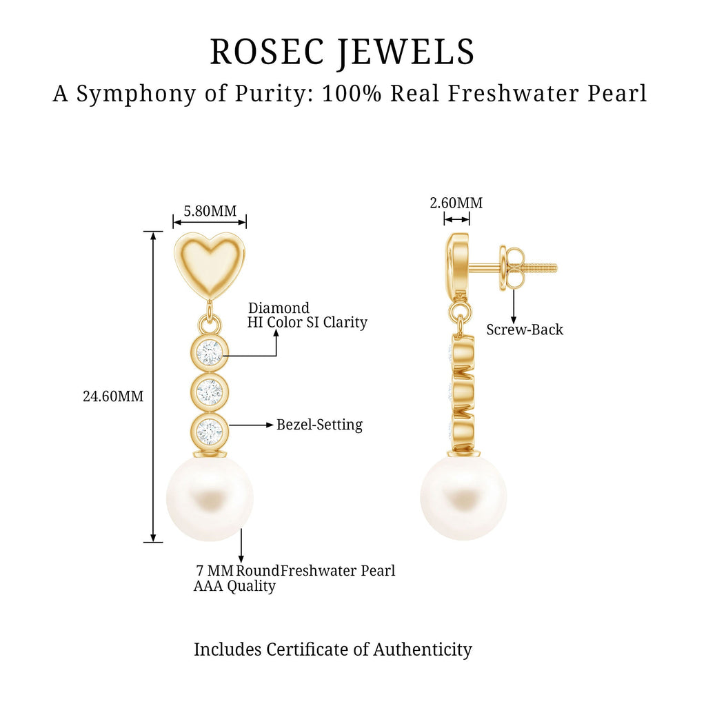 Genuine 6 Carat Freshwater Pearl and Diamond Dangle Earrings