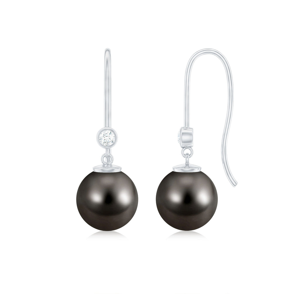 16 Carat Tahitian Black Pearl Dangling Earrings with Diamond