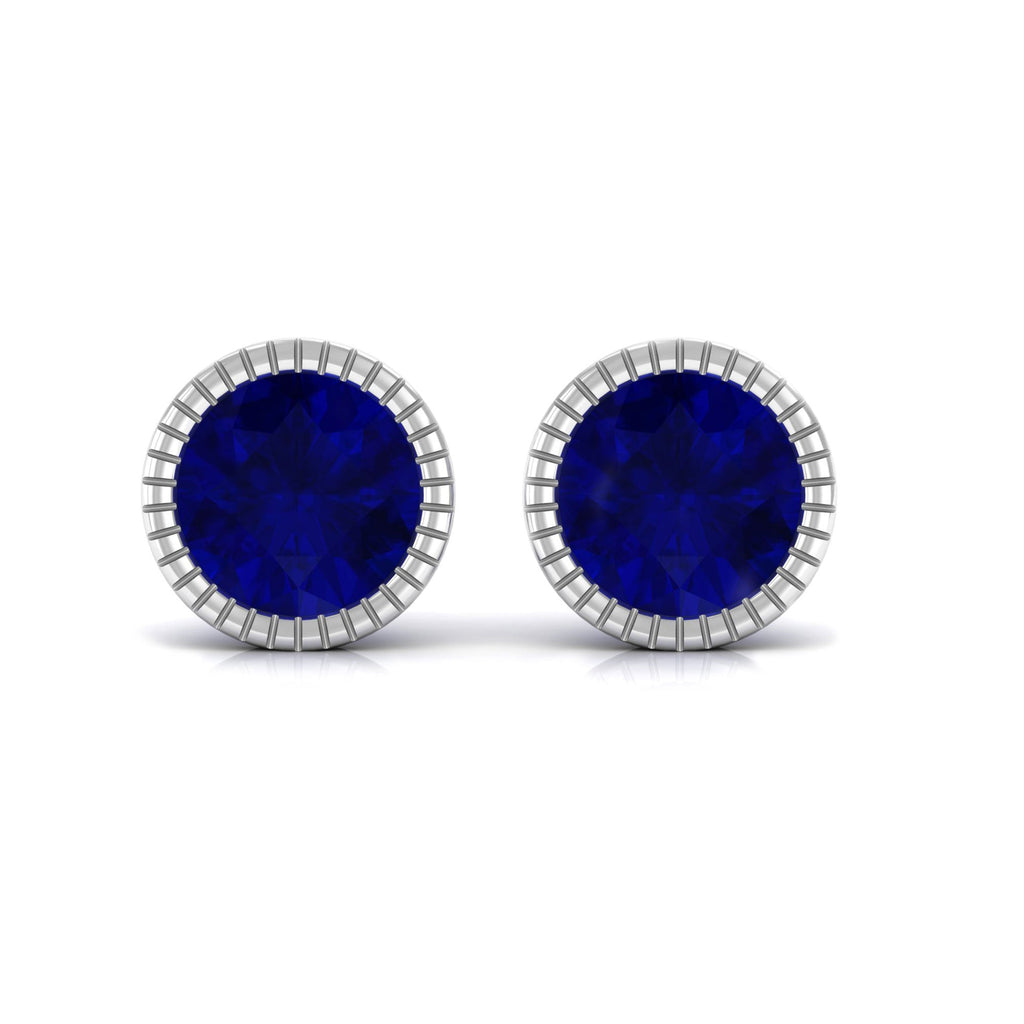 5 MM Round Blue Sapphire Solitaire Stud Earrings in Bezel Setting