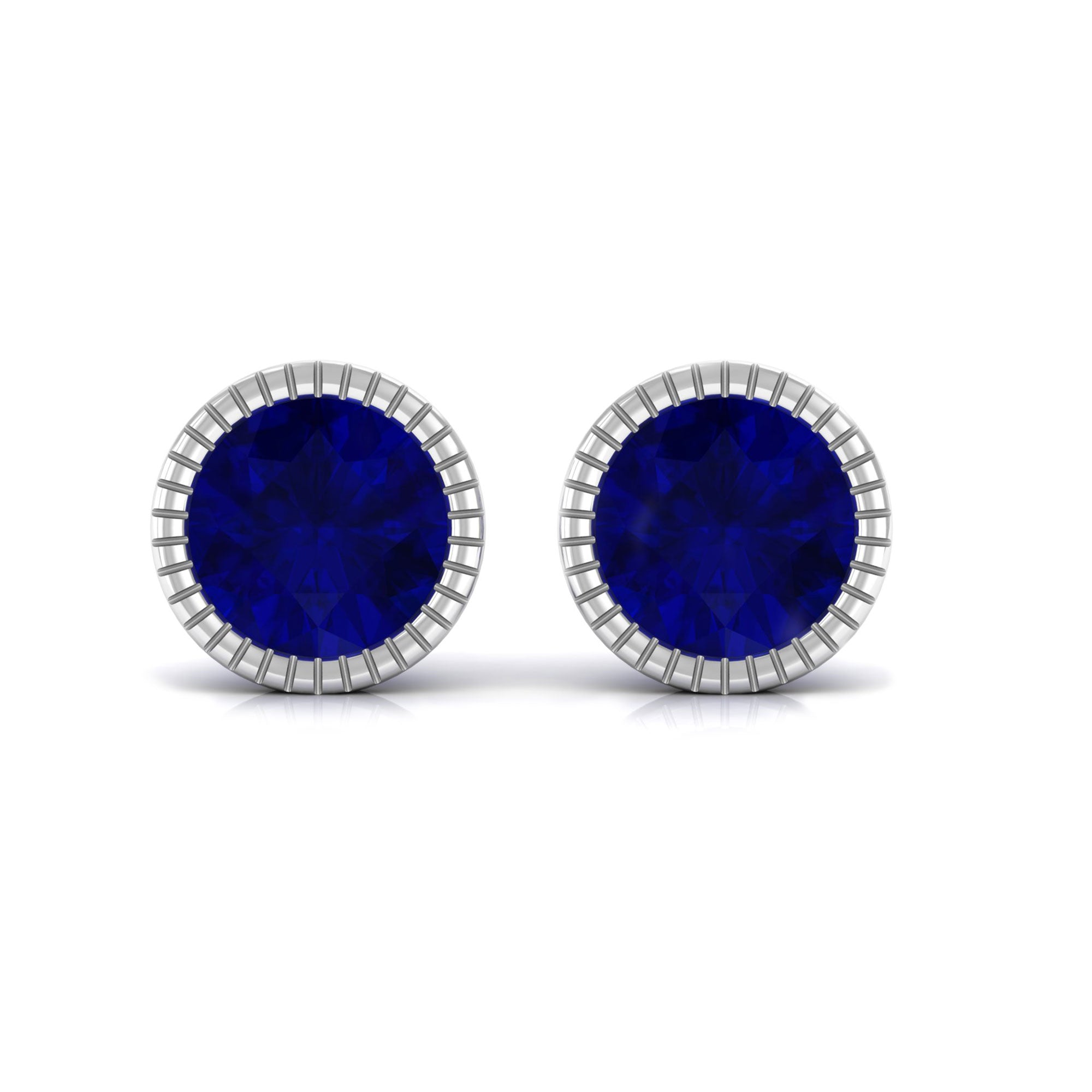 5 MM Round Blue Sapphire Solitaire Stud Earrings in Bezel Setting