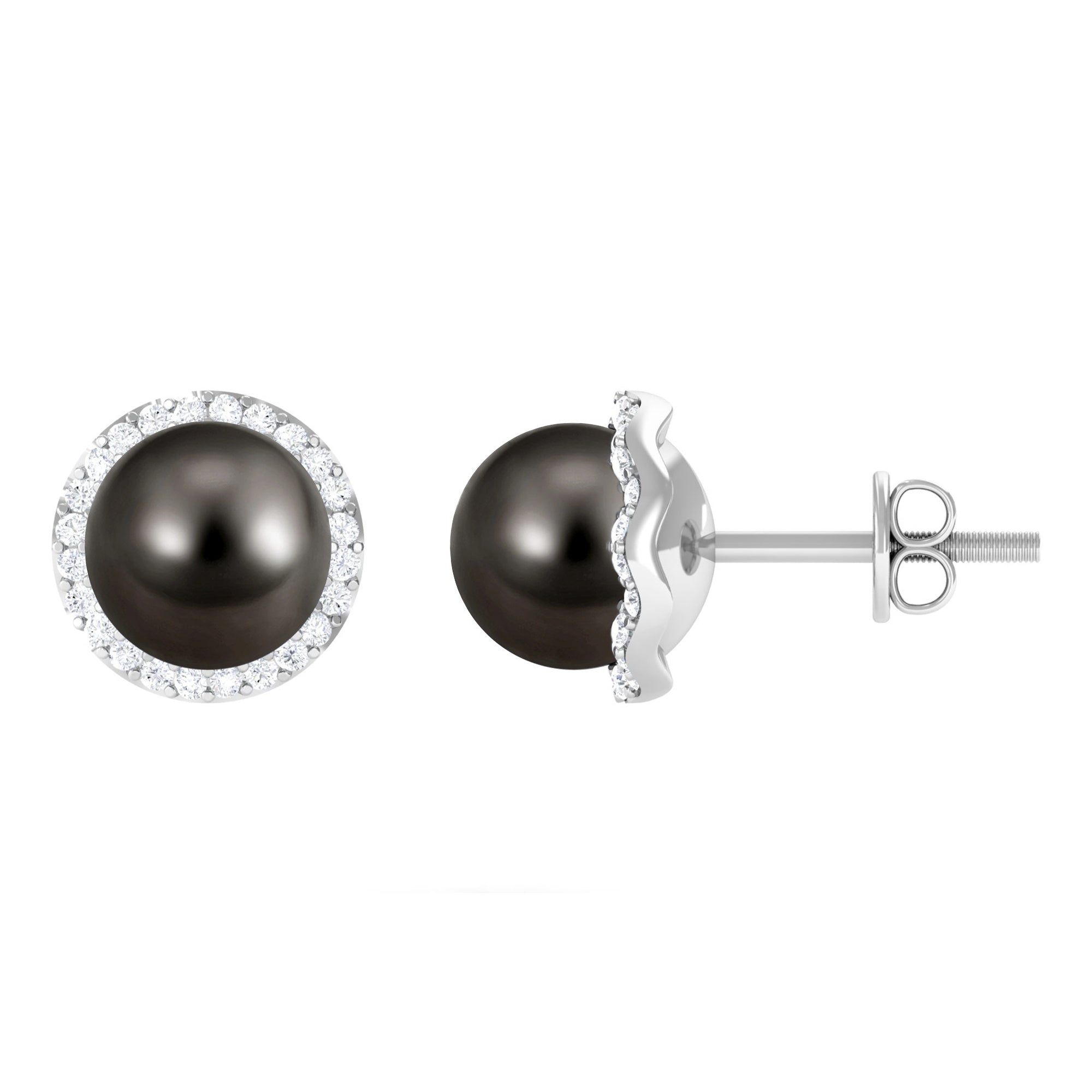 15 Carat Black Pearl and Diamond Halo Stud Earrings