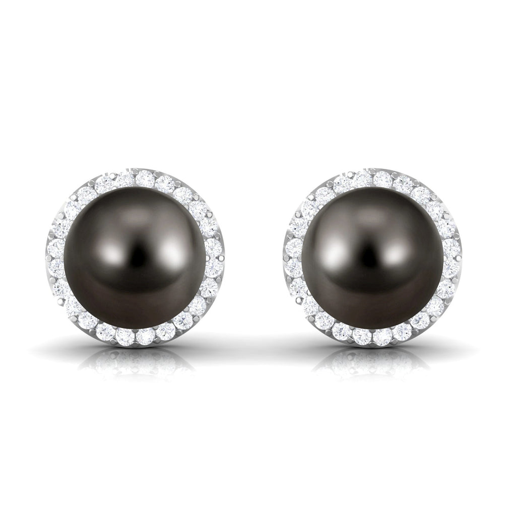 15 Carat Black Pearl and Diamond Halo Stud Earrings