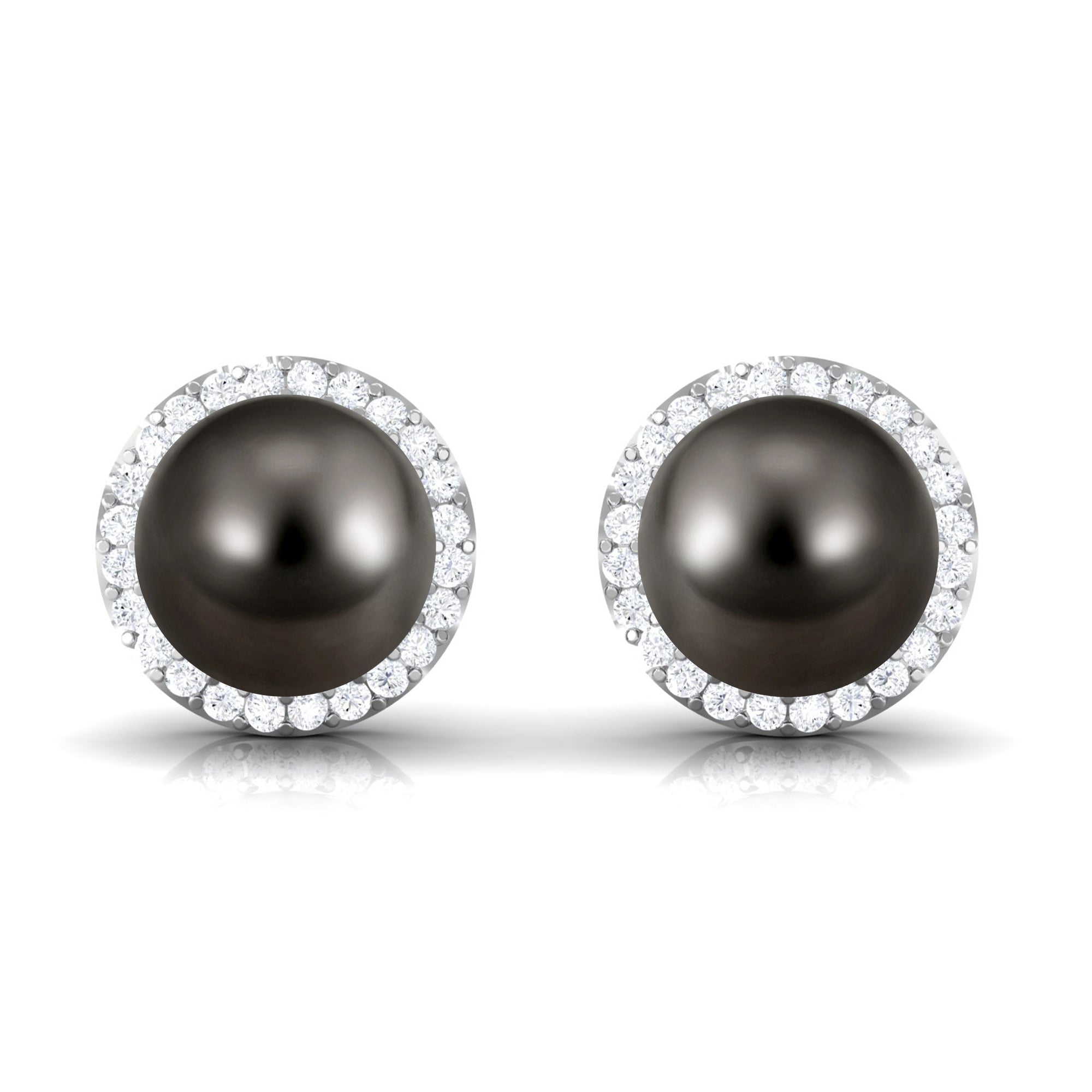 15 Carat Black Pearl and Diamond Halo Stud Earrings
