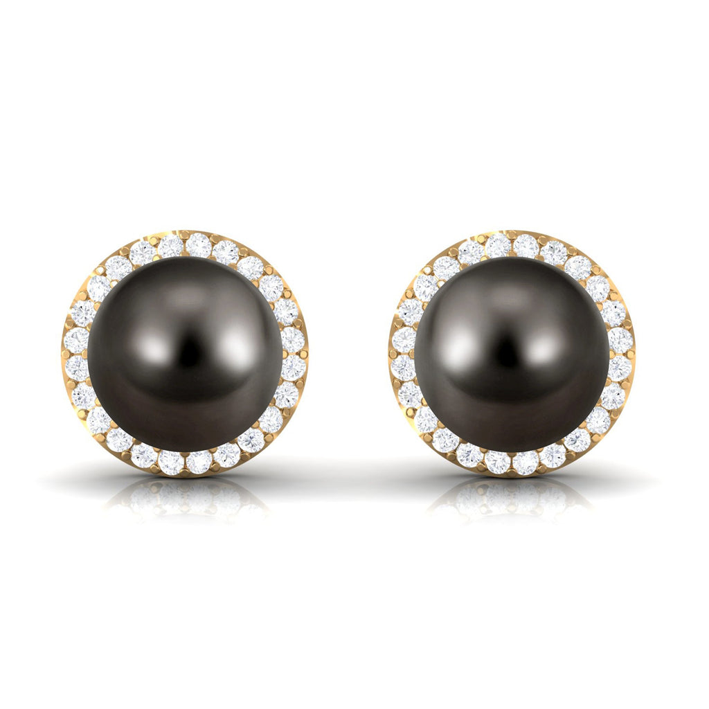 15 Carat Black Pearl and Diamond Halo Stud Earrings
