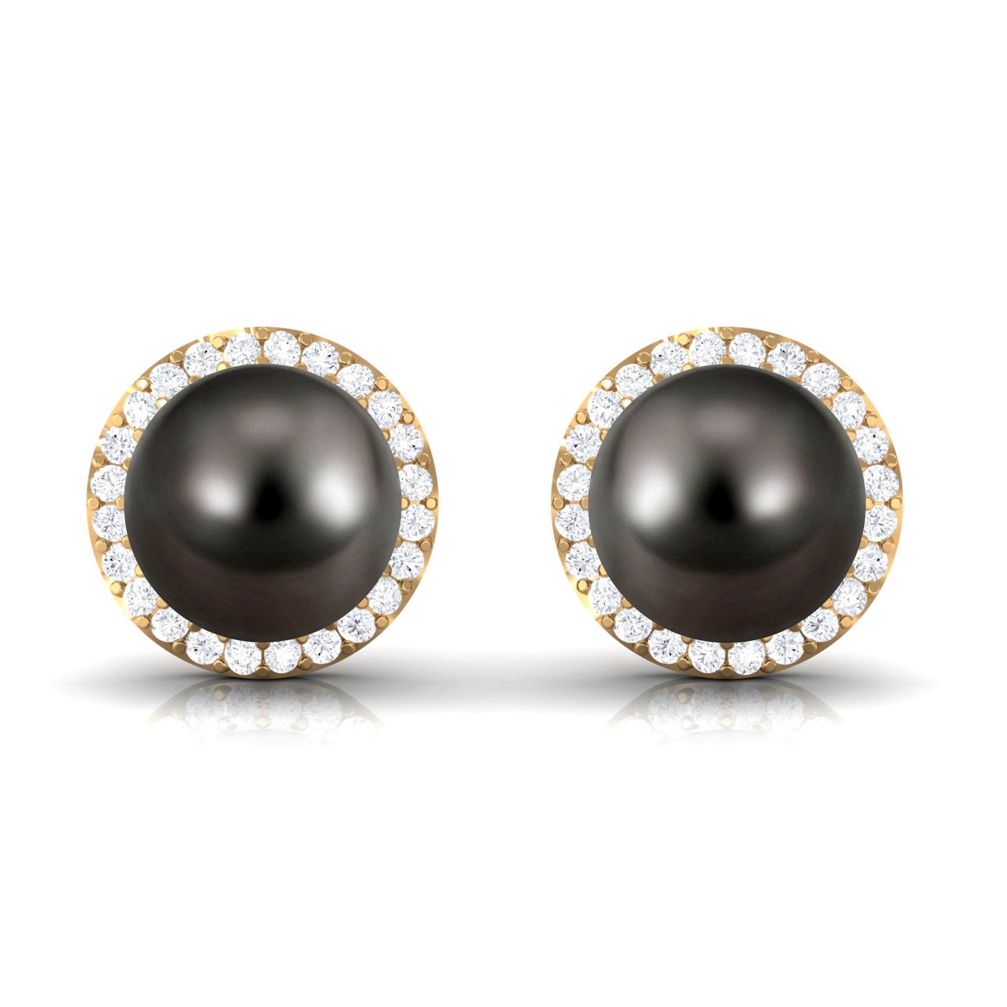 15 Carat Black Pearl and Diamond Halo Stud Earrings
