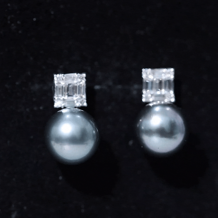 Real 16 Carat Tahitian Black Pearl Bridal Stud Earrings with Diamonds