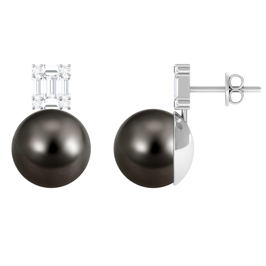 Real 16 Carat Tahitian Black Pearl Bridal Stud Earrings with Diamonds