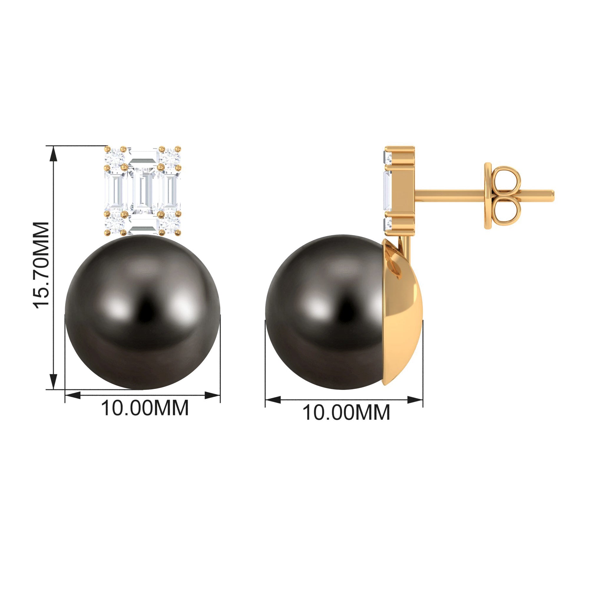 Real 16 Carat Tahitian Black Pearl Bridal Stud Earrings with Diamonds