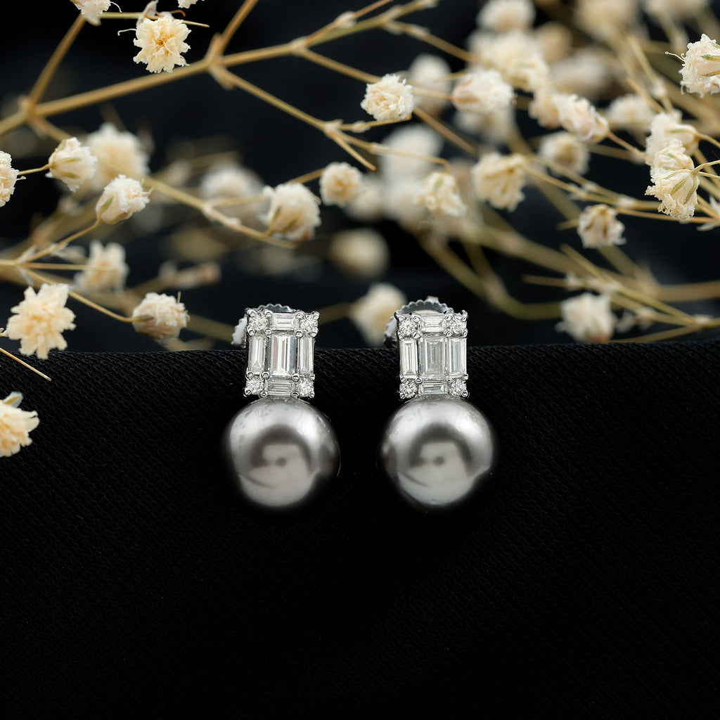 Real 16 Carat Tahitian Black Pearl Bridal Stud Earrings with Diamonds