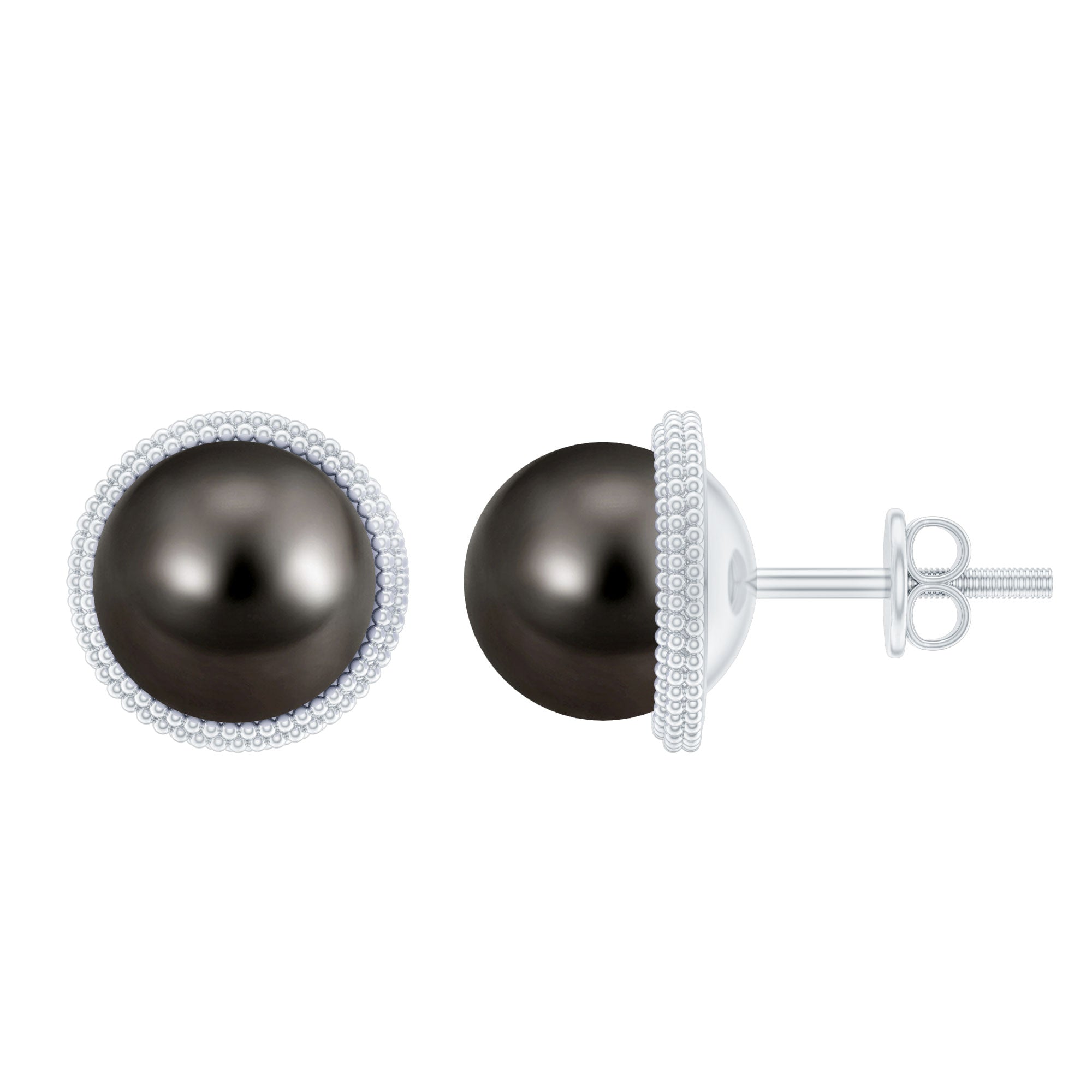 8MM Tahitian Black Pearl Solitaire Stud Earrings with Beaded Detail
