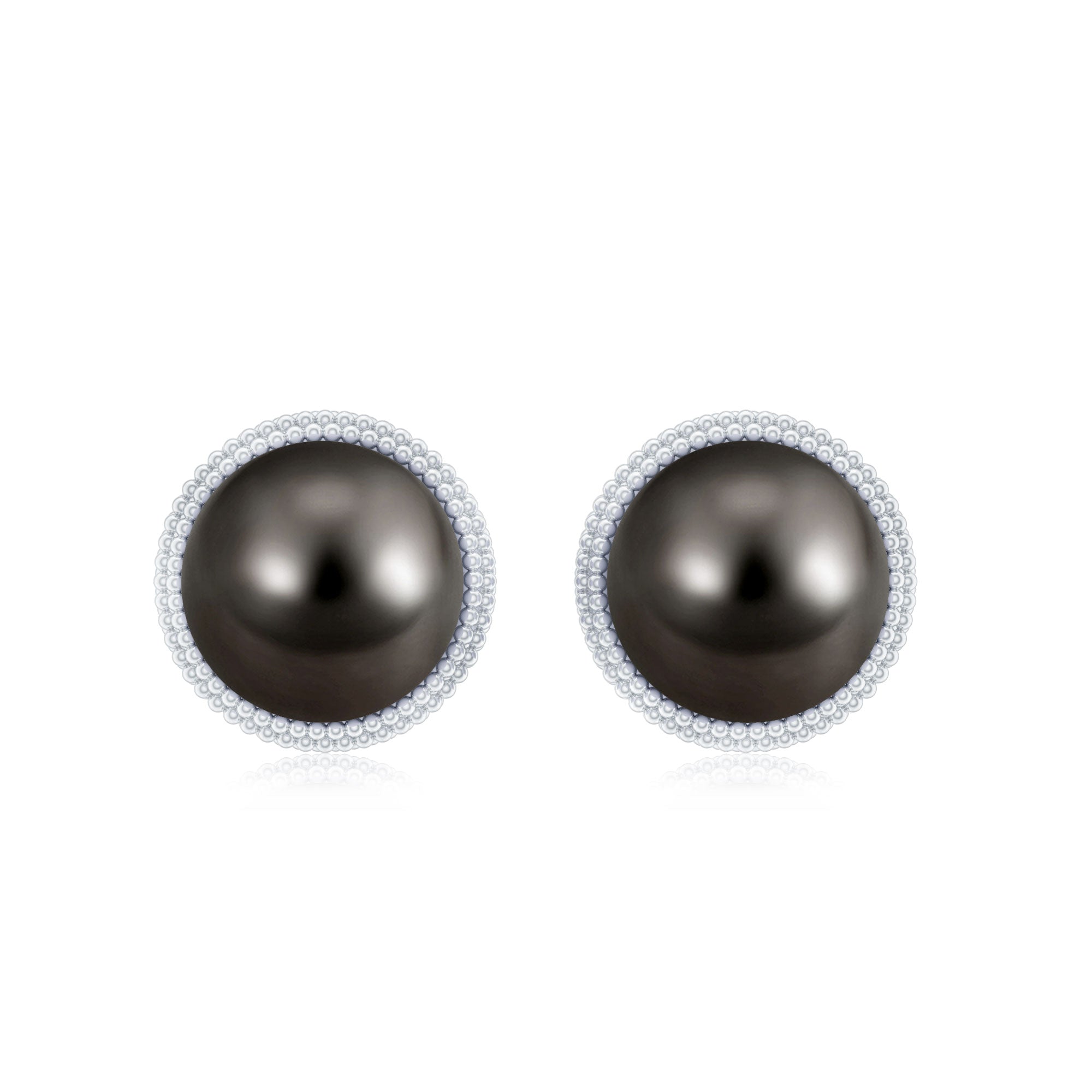 8MM Tahitian Black Pearl Solitaire Stud Earrings with Beaded Detail