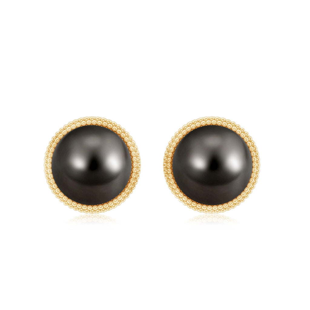 8MM Tahitian Black Pearl Solitaire Stud Earrings with Beaded Detail