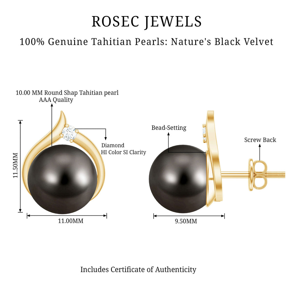 Cultured 16 Carat Tahitian Pearl Bridal Stud Earrings with Diamond