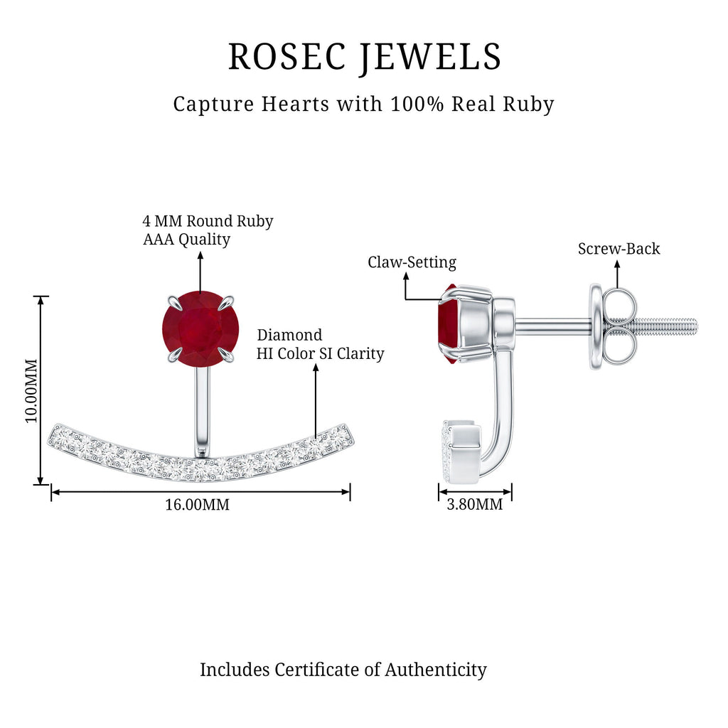 Real Ruby Front Back Earrings with Diamond