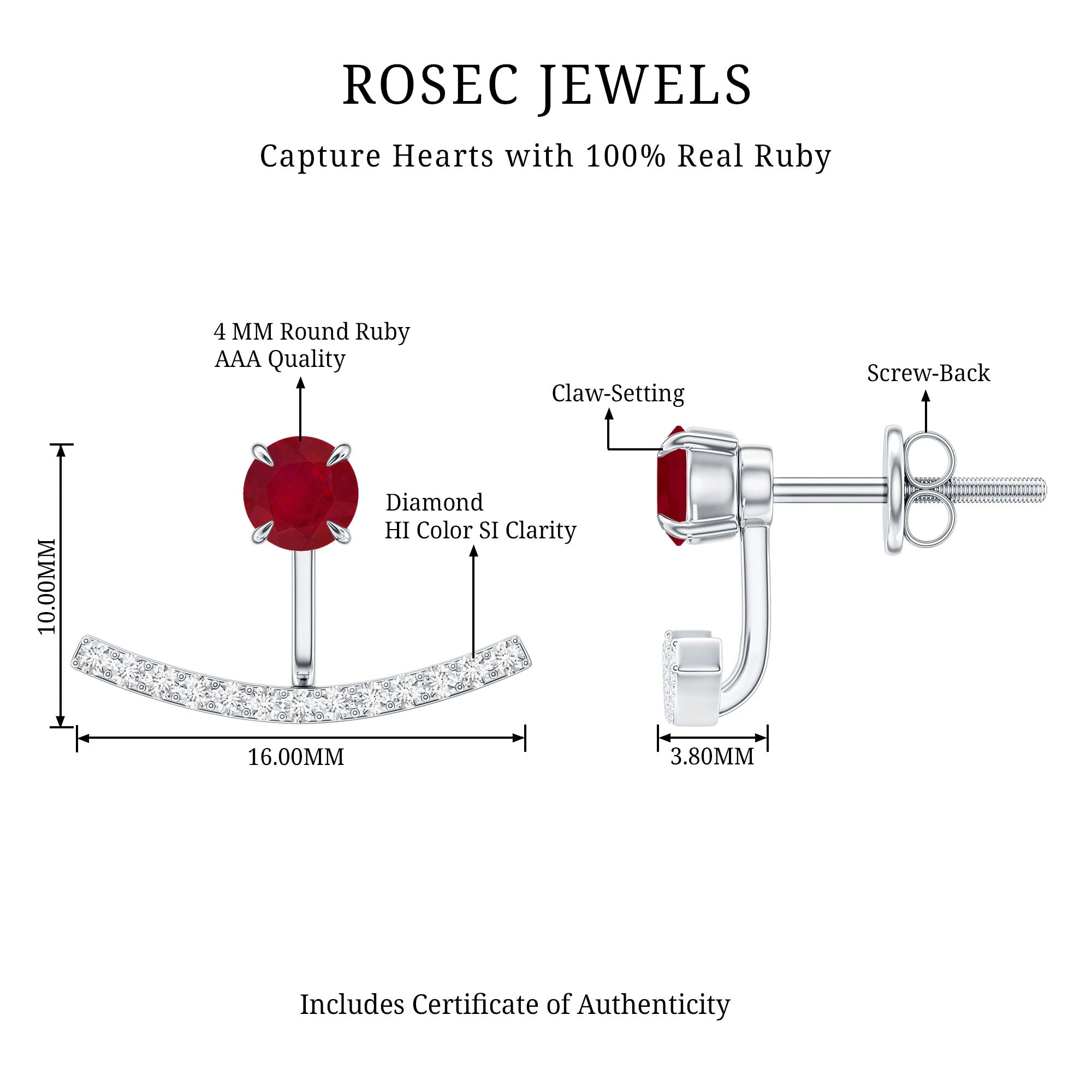 Real Ruby Front Back Earrings with Diamond