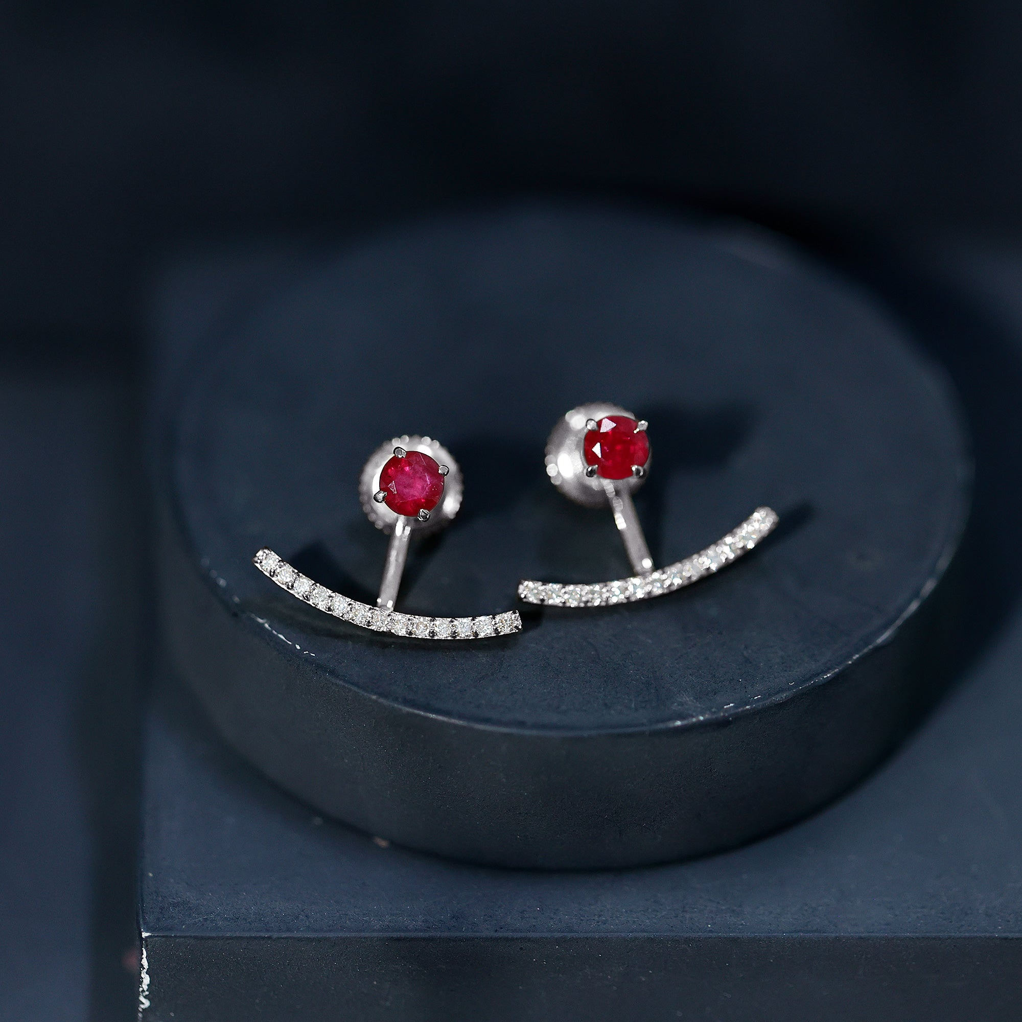 Real Ruby Front Back Earrings with Diamond