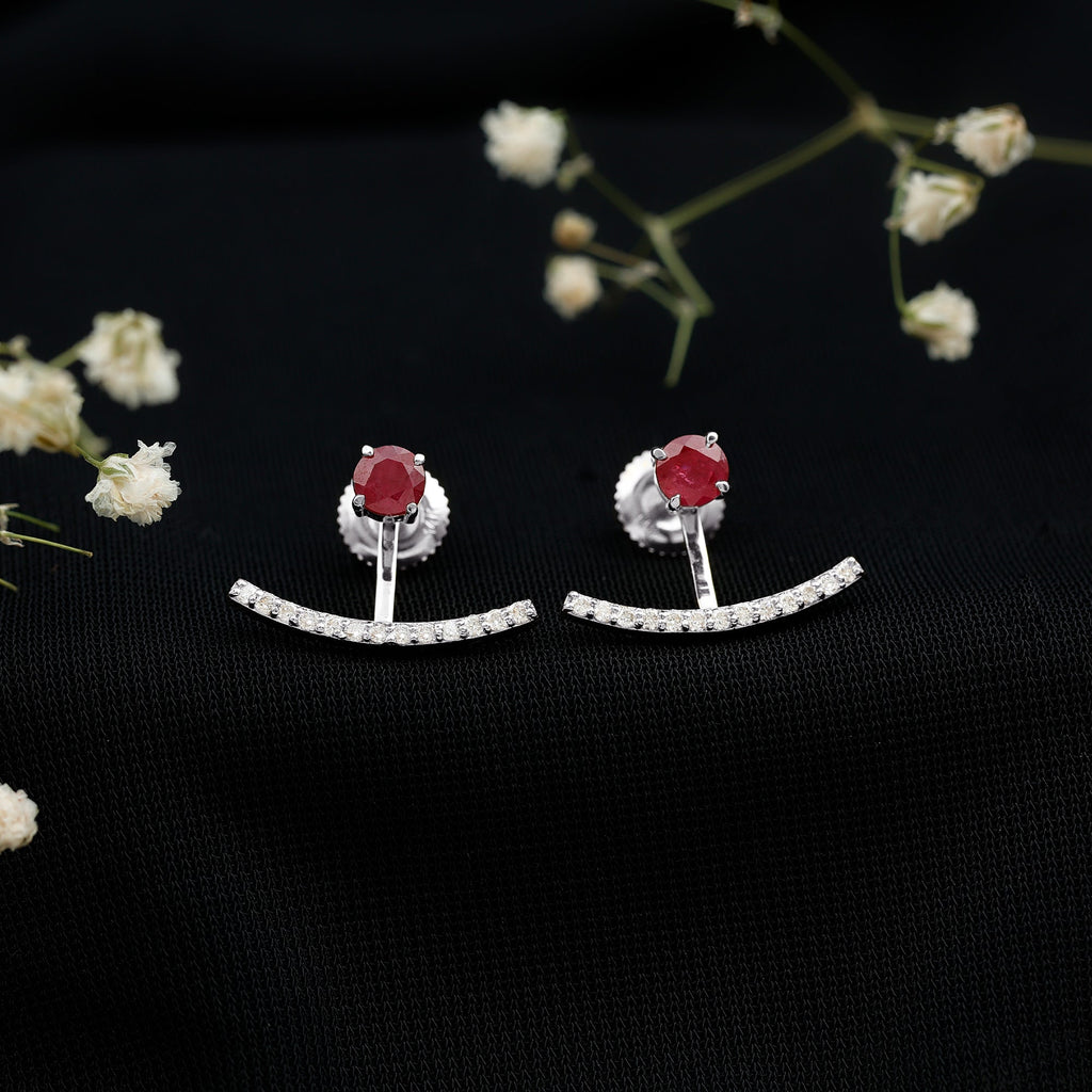 Real Ruby Front Back Earrings with Diamond