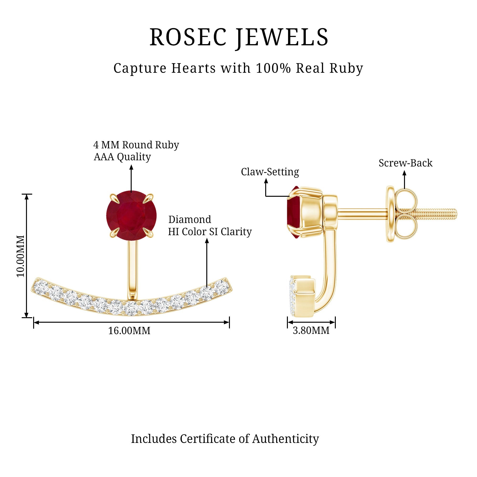 Real Ruby Front Back Earrings with Diamond
